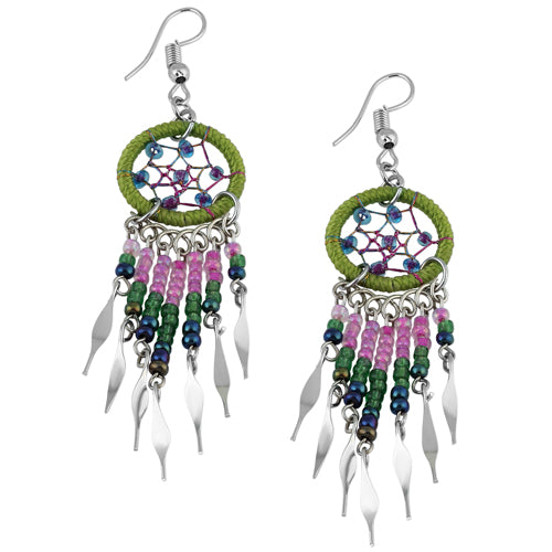 Stainless Steel Dream Catcher Turquoise & Green Beaded Dangle Earrings for Women | Boho Chic Jewelry | Perfect for Festivals, Parties & Everyday Wear
