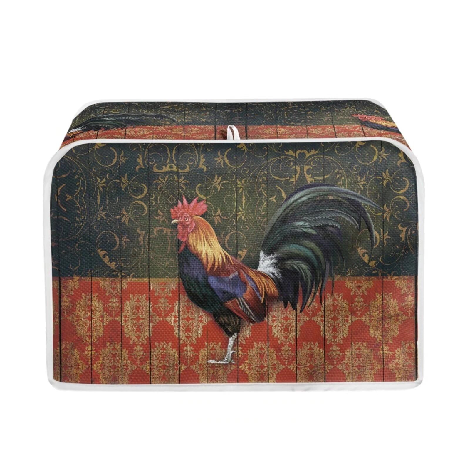 Vintage Rooster 2 Slice Toaster Cover - Washable Kitchen Appliance Protector for Bread Makers, Dust & Grease Protection - Decorative Anti-Scratch Toaster Cover in Red & Black - Perfect for Country Style Kitchens & Farmhouse Decor