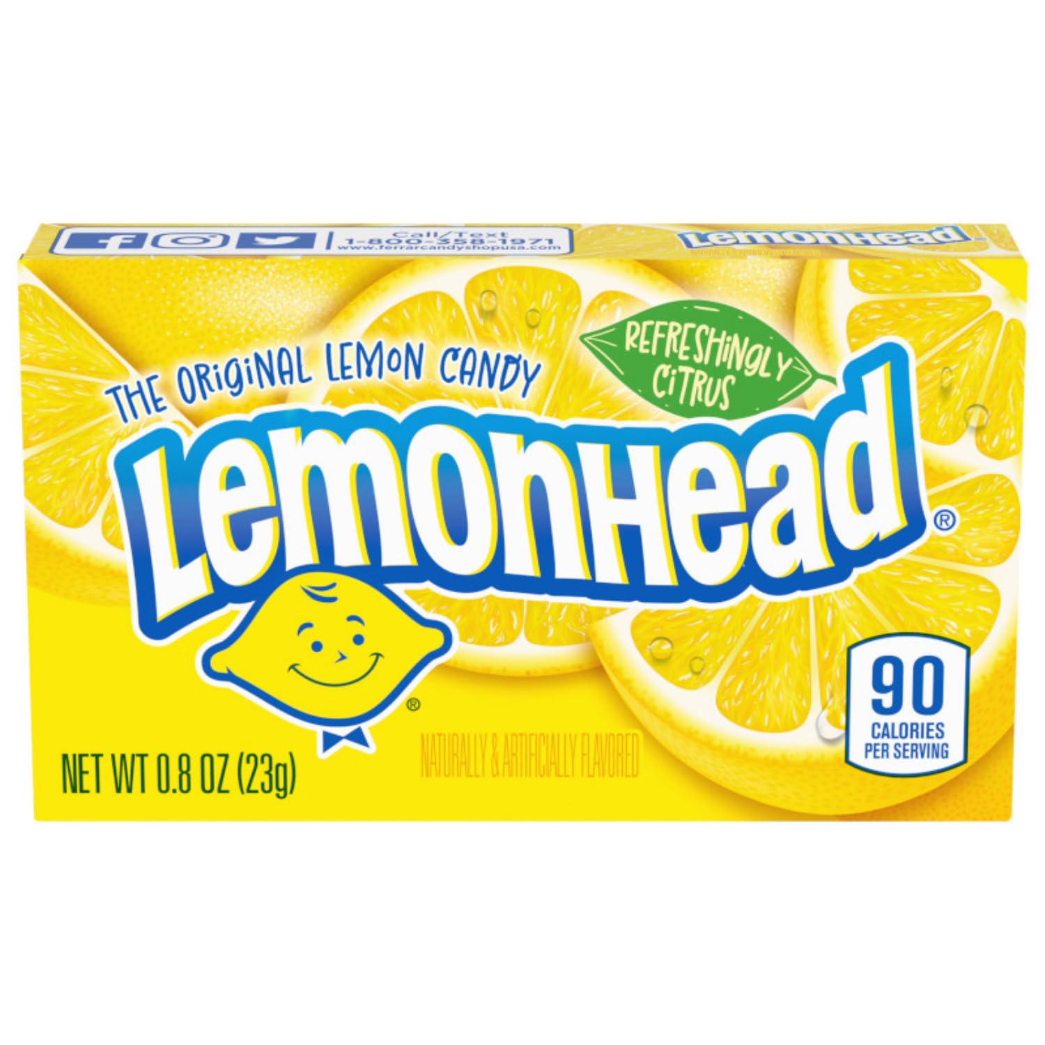 Lemonhead Hard Lemon Candy - 24 Pack of 0.8oz Boxes | Sour & Sweet Lemon Flavored Candies for Parties, Halloween Treats, Office Snacks & Movie Night