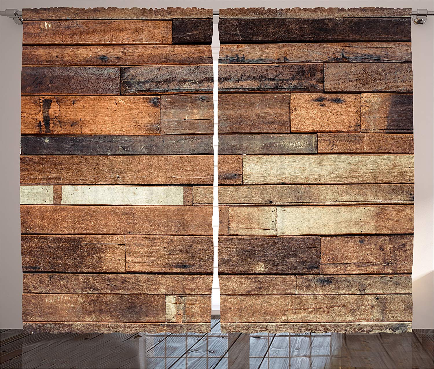 Futuregrace Blackout Curtains 2 Panels Set - Rustic Wood Plank Design, Farmhouse Country Style Walnut Oak Grain, Room Darkening Window Drapes 104