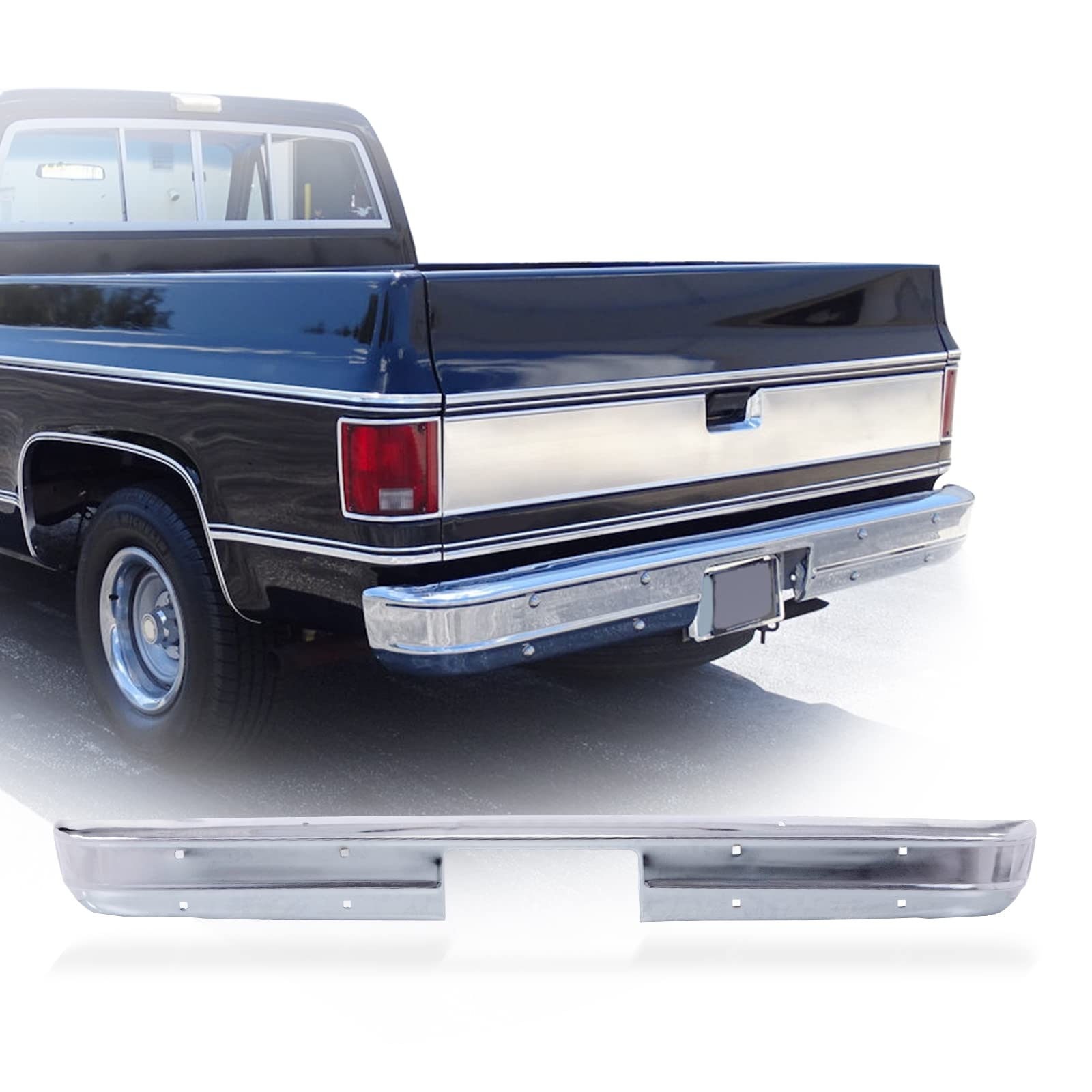 Chrome Steel Rear Bumper Face Bar Compatible with 1973-1980 CHEVY/GMC C/K 10 20 30 Trucks - Replacement for 6272566 & GM1102287 - Perfect for Restoration & Off-Road Protection