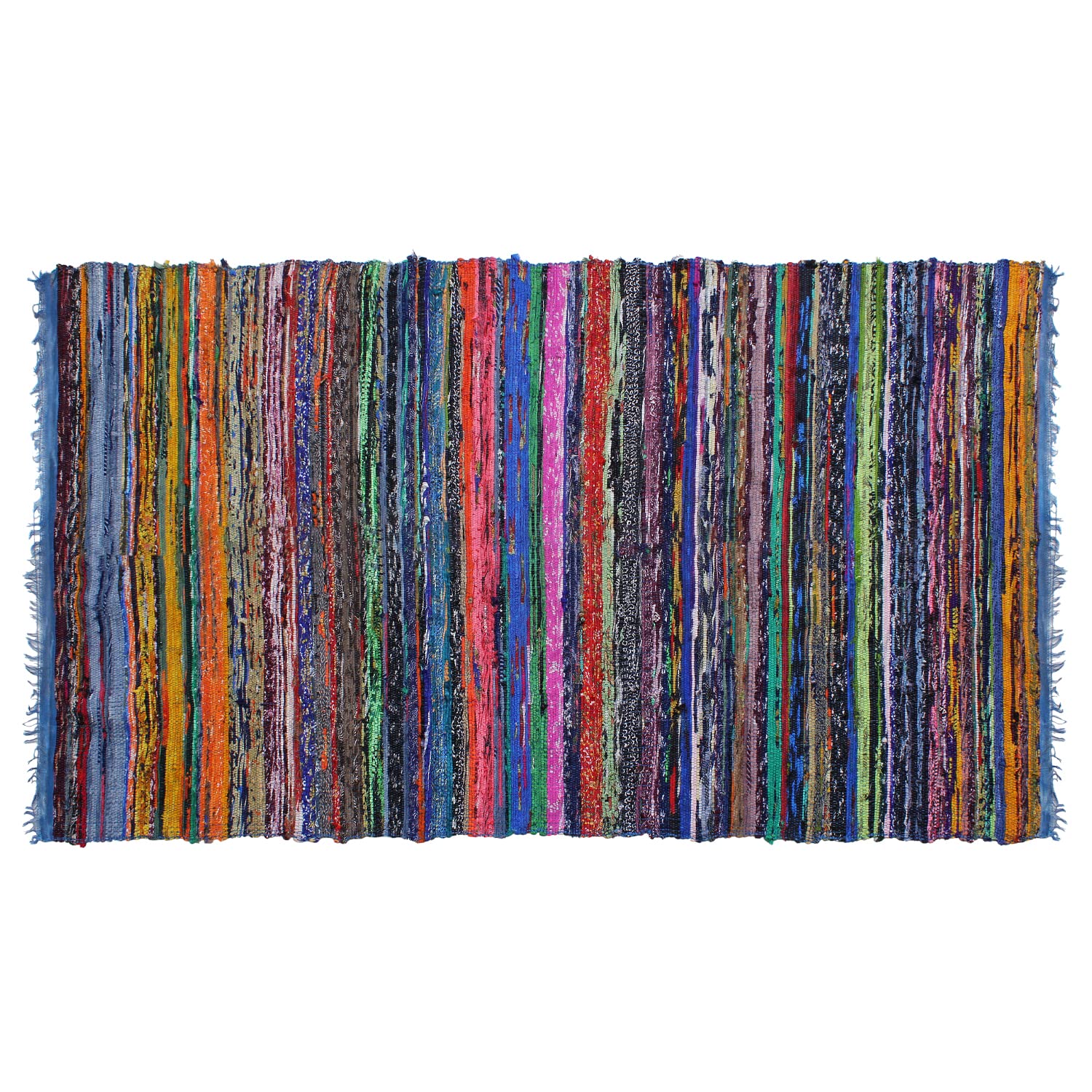 Handwoven Recycled Cotton Chindi Rag Rug 4x6 ft - Multi-Color Bohemian Reversible Floor Mat for Living Room, Kitchen & Bedroom | Eco-Friendly Rustic Home Decor | Blue Cotton Runner Rug