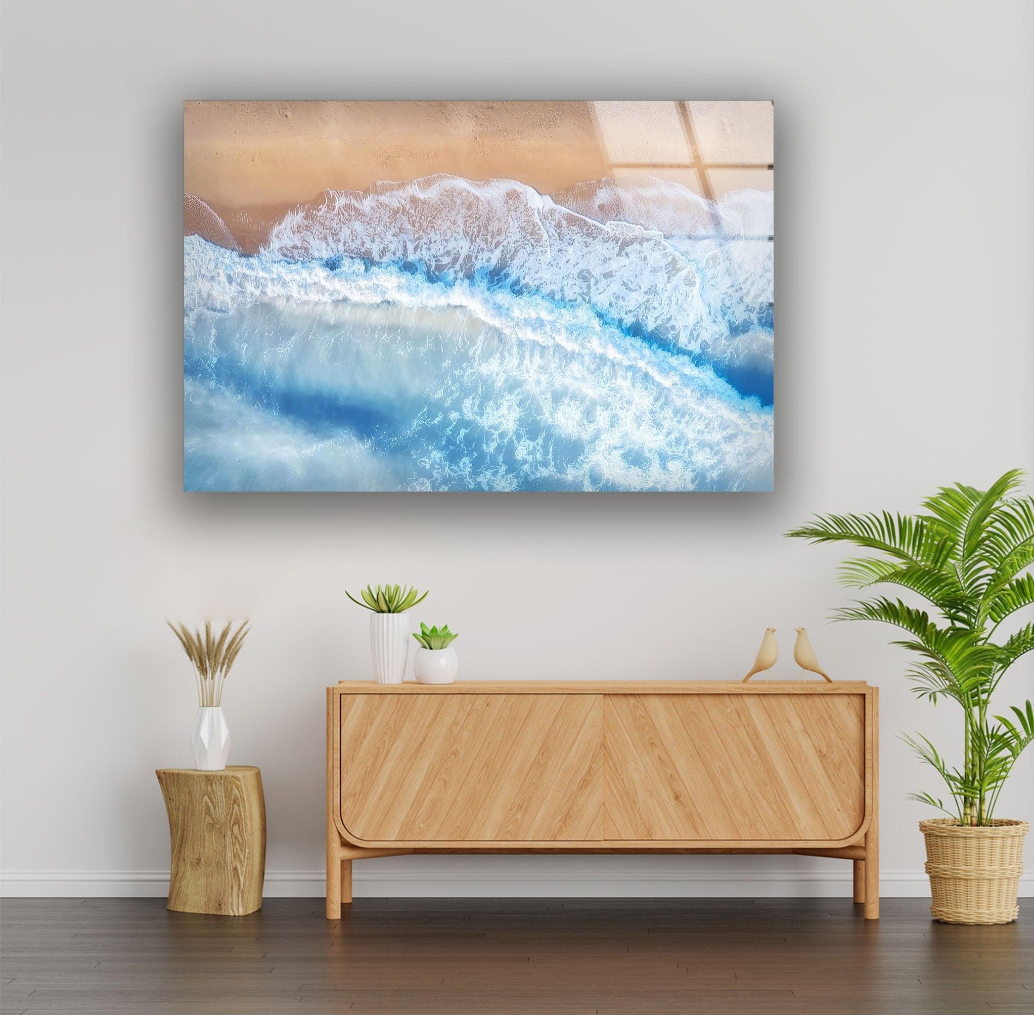 Stunning Aerial View Beach Glass Wall Art - Coastal Home Decor for Living Room, Bedroom & Office - Perfect Gift for Beach Lovers