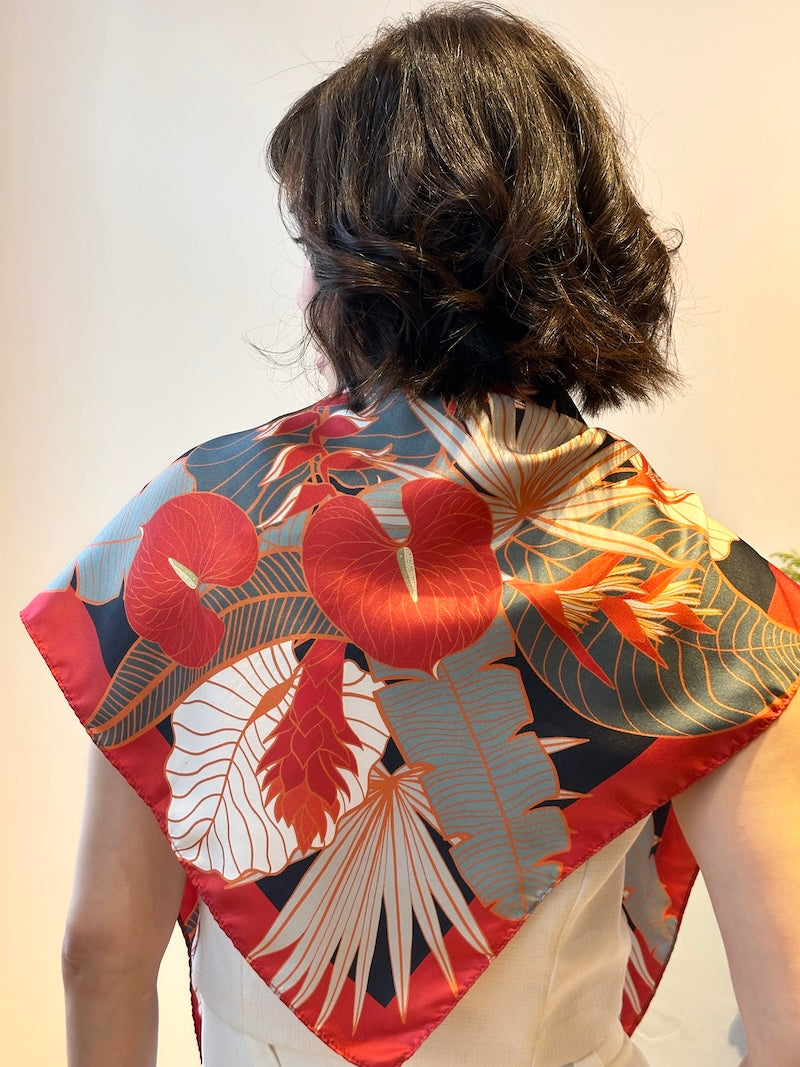 Stylish Tropical Print Silk Scarf for Women - Lightweight Fashion Accessory for Beach Parties, Summer Outfits & Vacation Essentials