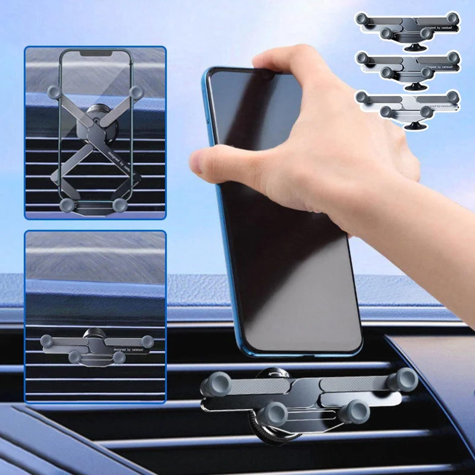 Universal Invisible Rotatable Air Vent Car Phone Mount Holder - 360° Adjustable, Expandable Grip for All Smartphones - Perfect for Dashboard & Vent Installation (Black, Sticker Version) - Ideal for GPS Navigation, Hands-Free Calling & Road Trips