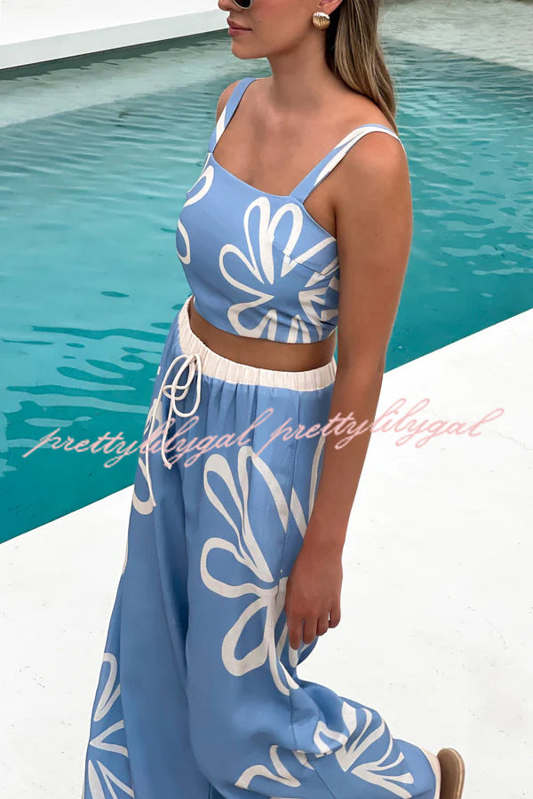 Floral Print Suspender Back Pleated Blouse and Elastic Waist Drawstring Pants Set - Women's Casual Outfit for Spring Summer, Perfect for Date Night, Office Wear & Vacation Outfits