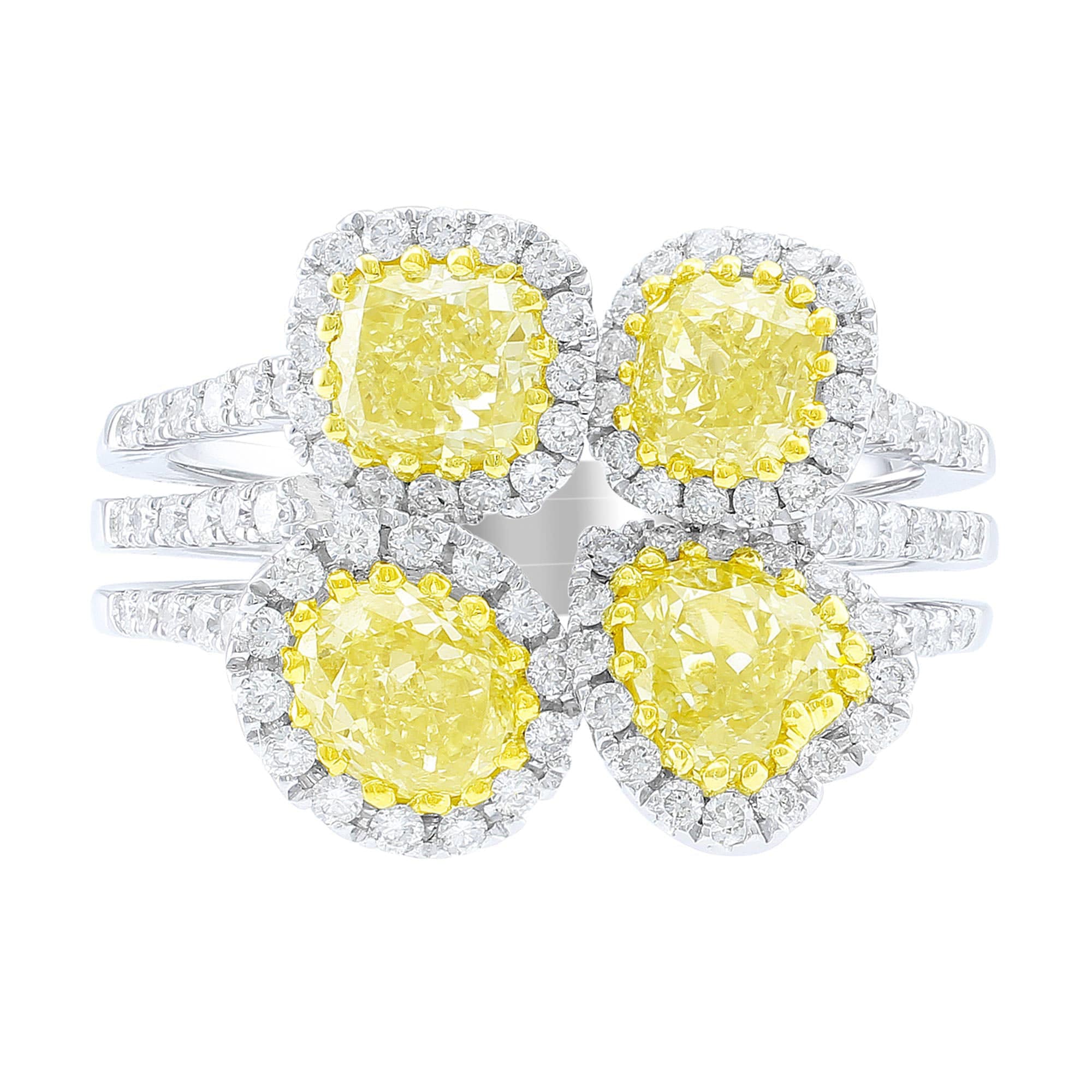 18K White Gold Four Stone Yellow Diamond Ring for Women - Elegant Engagement, Wedding, Anniversary Jewelry Gift