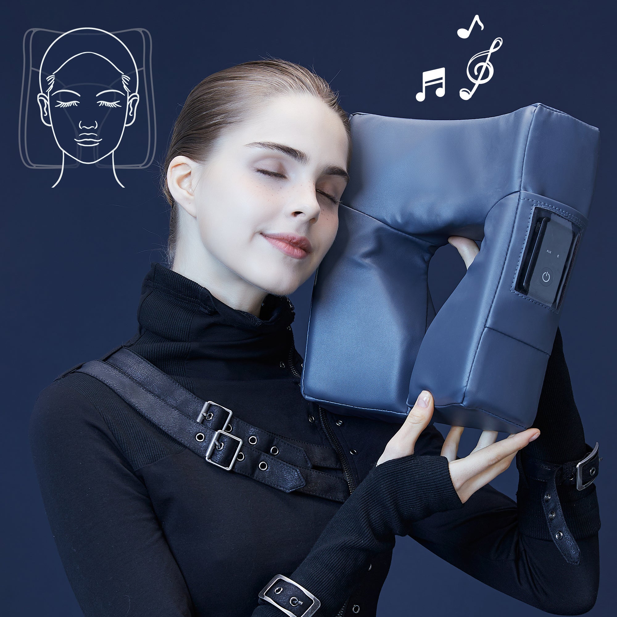 MusicMaster Bluetooth Music Massage Pillow with High Fidelity Sound & Ergonomic Dream Face Cushion - Royal Blue - Perfect for Relaxation, Meditation, Travel & Home Use