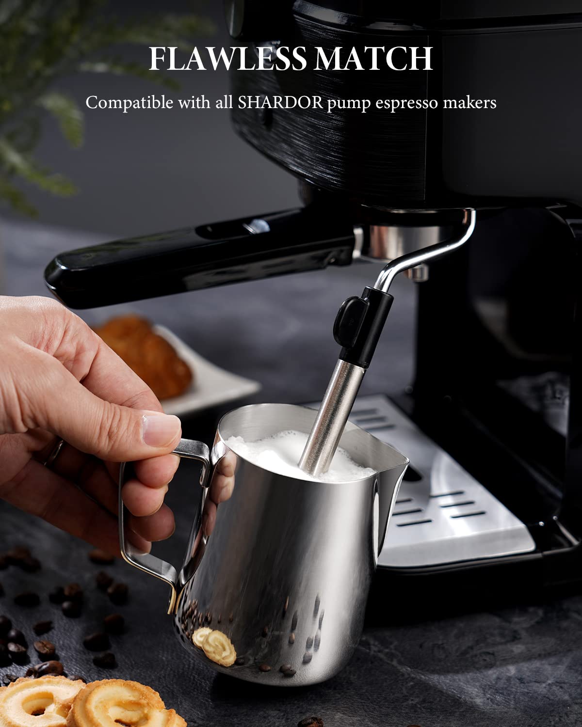 SHARDOR 12oz/350ml Stainless Steel Milk Frothing Pitcher - Barista Espresso Frother Cup for Latte Art, Cappuccino & Coffee - Perfect for Home & Cafe Use