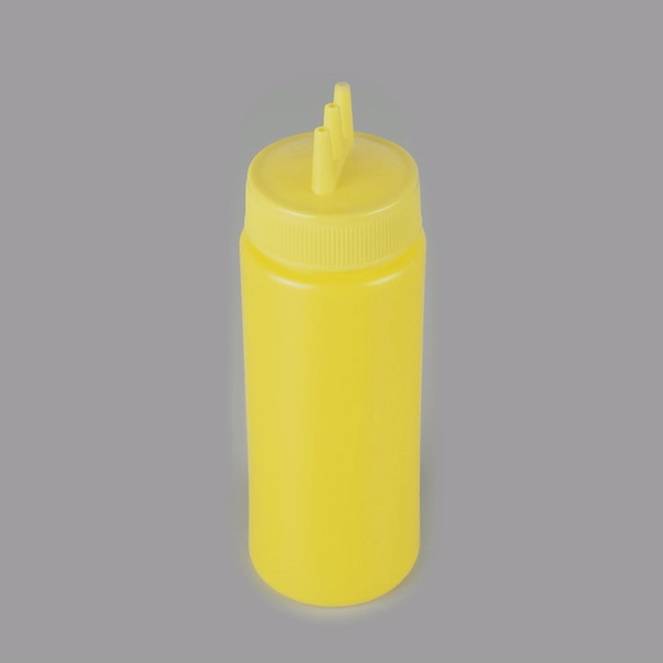 12 oz Yellow Plastic Mustard Squeeze Bottles with Triple Dispersion Tip - 6 Pack (2.25