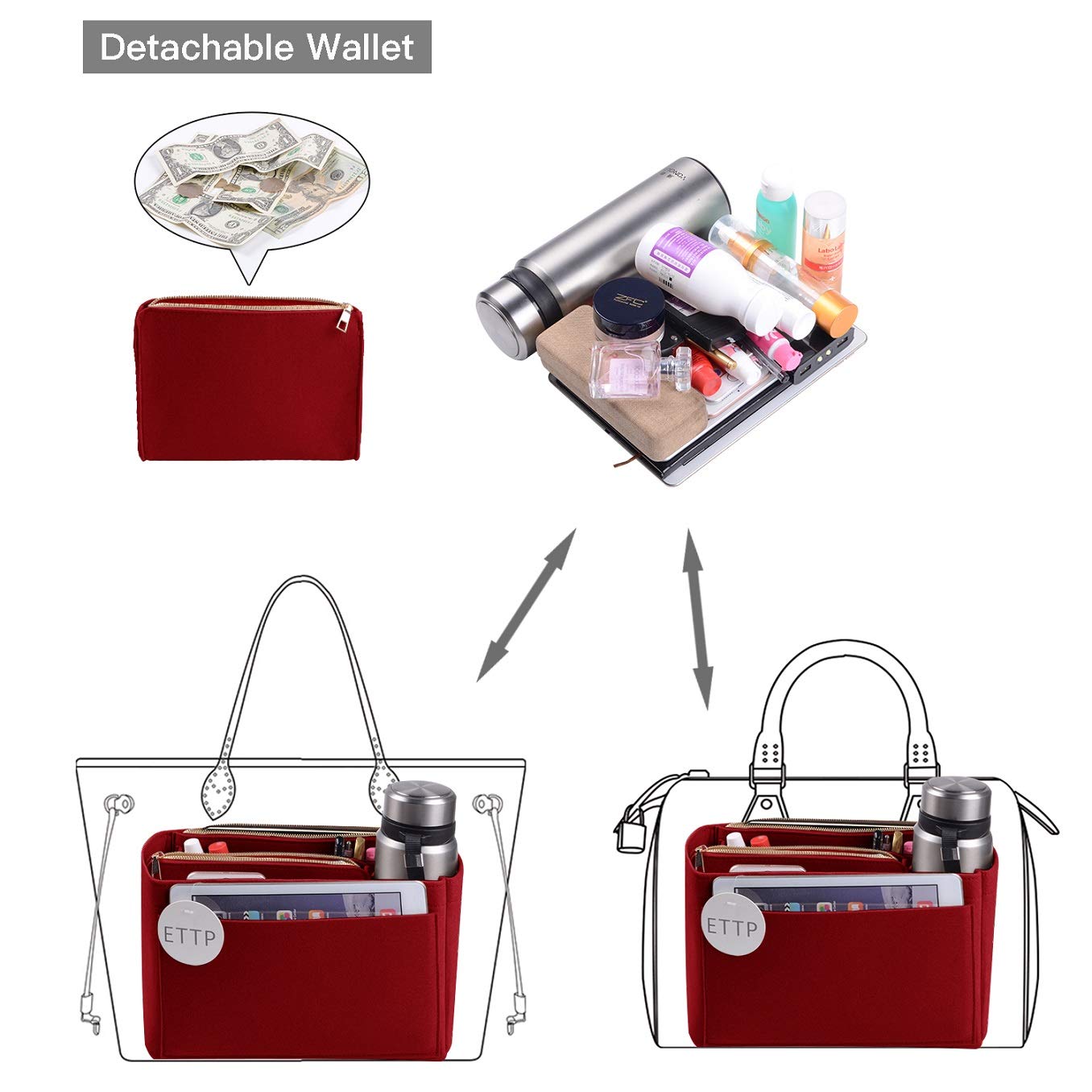 Felt Purse Organizer Insert for LV Speedy, Neverfull & Tote Bags - 5 Sizes Handbag Shaper & Storage Solution | Perfect for Travel, Work & Everyday Use