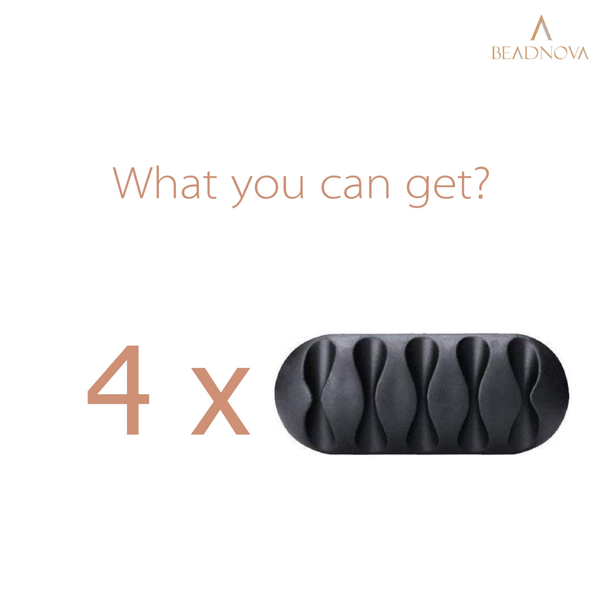 BEADNOVA Cable Organizer Clips - 4 Pack Black Cord Holders for Desk Wire Management - Perfect for Computer, Home Office, and Workspace Organization