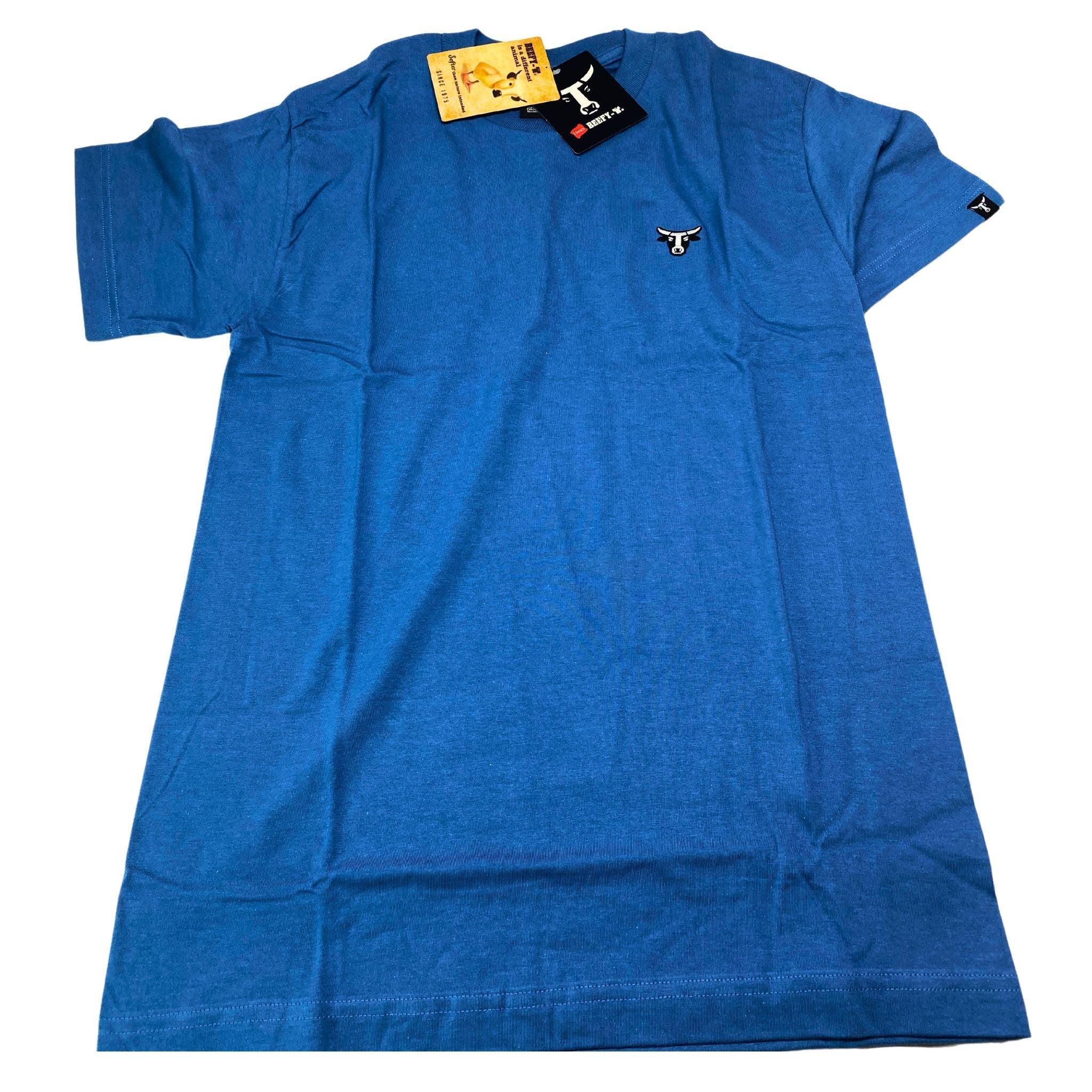 Hanes Beefy-T Short Sleeve T-Shirt - Denim Blue - Bulk Pack of 60 (Sizes S 34-36) - Comfortable Cotton Crewneck Tees for Work, Casual Wear & Uniforms