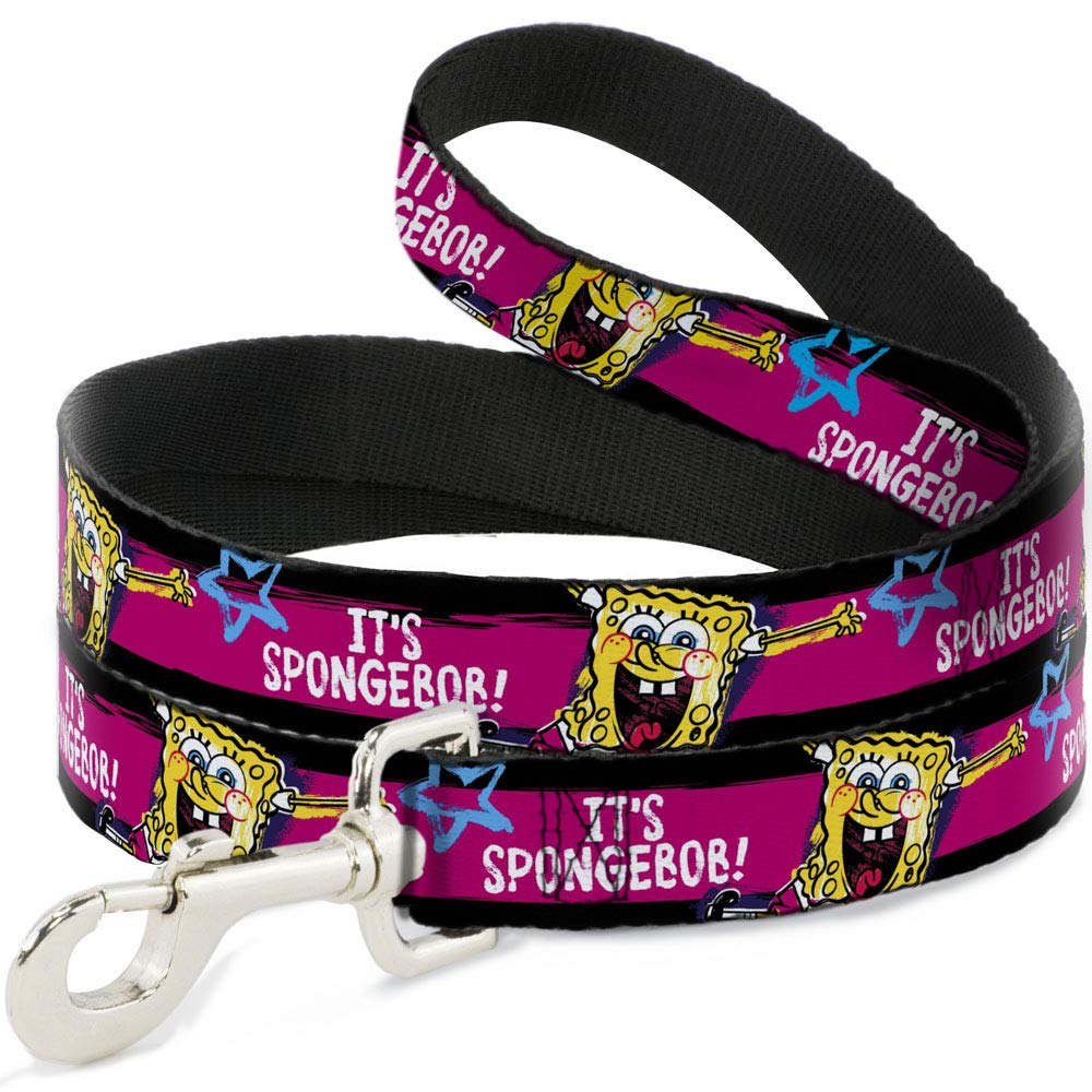 SpongeBob Dog Leash - 4 Feet Long, 0.5 Inch Wide, Striped Design in Black, Pink, Blue & White - Perfect for Walking, Training & Cosplay with Your Pet