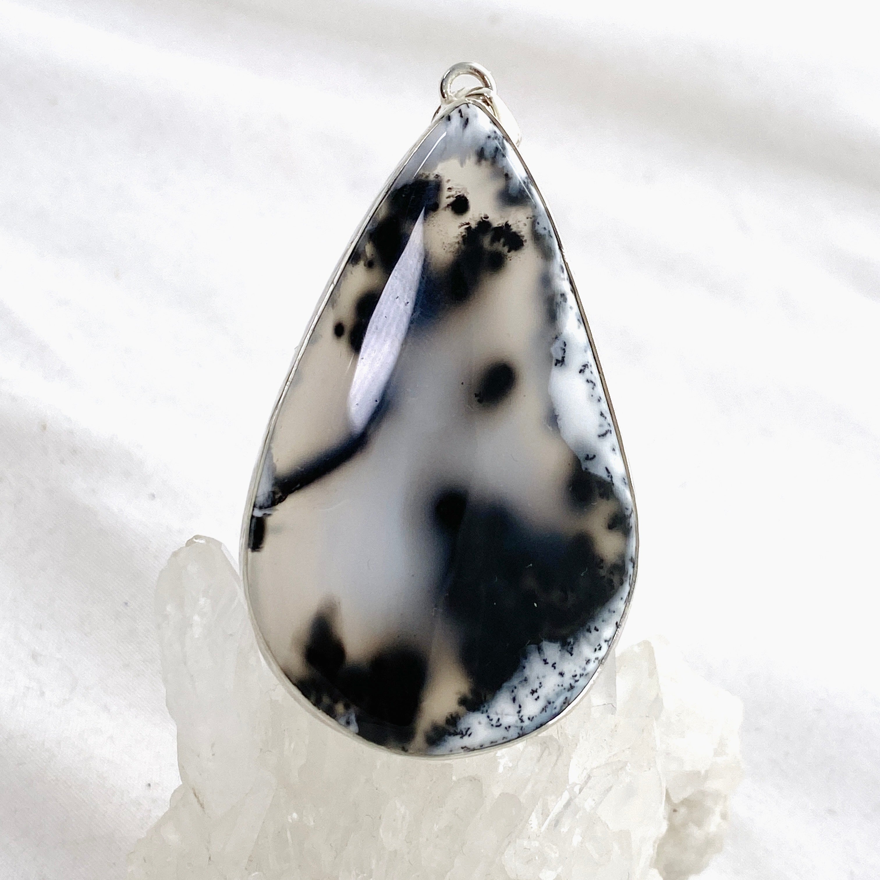 Dendritic Opal Teardrop Cabochon Pendant KPGJ4677 - Natural Gemstone Jewelry for Women, Handmade Silver Necklace - Perfect for Boho Style, Gift Giving & Special Occasions