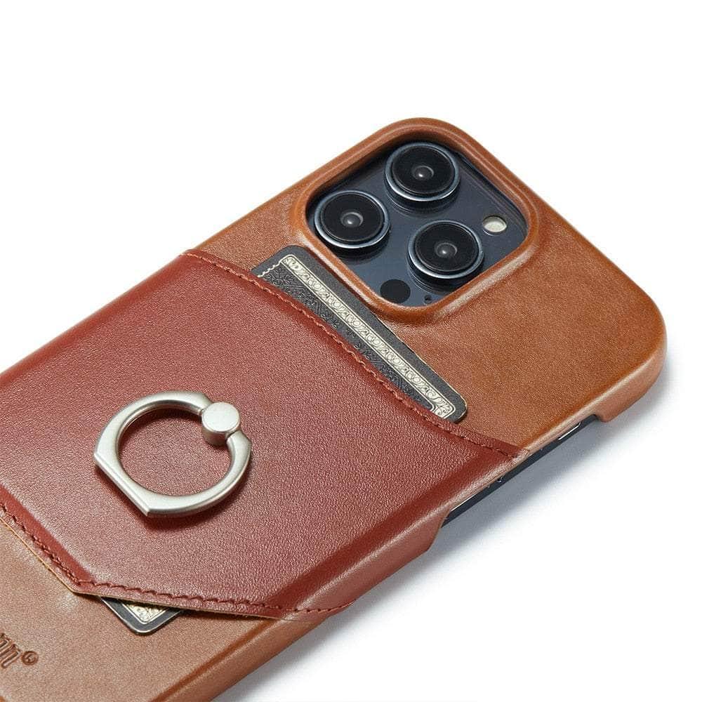 360° Rotating iPhone 15 Pro Max Case with Ring Kickstand - Genuine Leather Protective Cover for Hands-Free Viewing, Video Calls & Photography