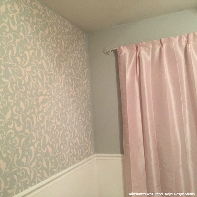 Tailfeathers Allover Wall Stencil - DIY Feather Pattern Painting Template for Home Decor, Nursery, Bedroom & Accent Walls - Reusable & Easy to Use