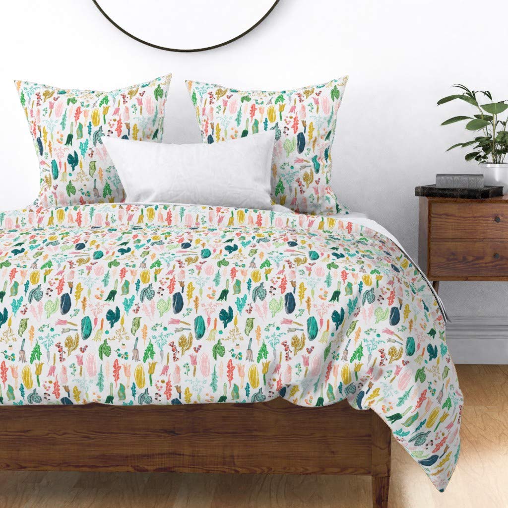 Premium Spoonflower Cotton Sateen Duvet Cover - King/California King Size - Taupe Vegetables & Garden Print | Spring Kitchen Decor, Carrot Cooking Theme | Perfect for Summer Bedroom Refresh & Custom Home Decor