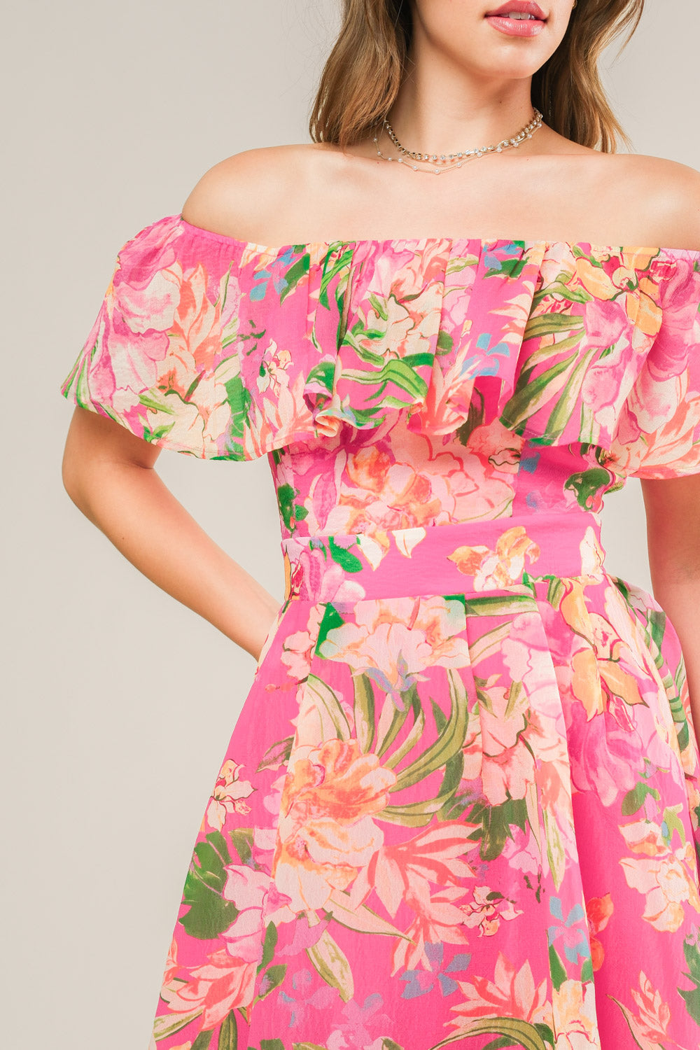 Stylish Fuchsia Flounce Midi Dress for Women - Perfect for Summer Parties, Weddings & Casual Outings