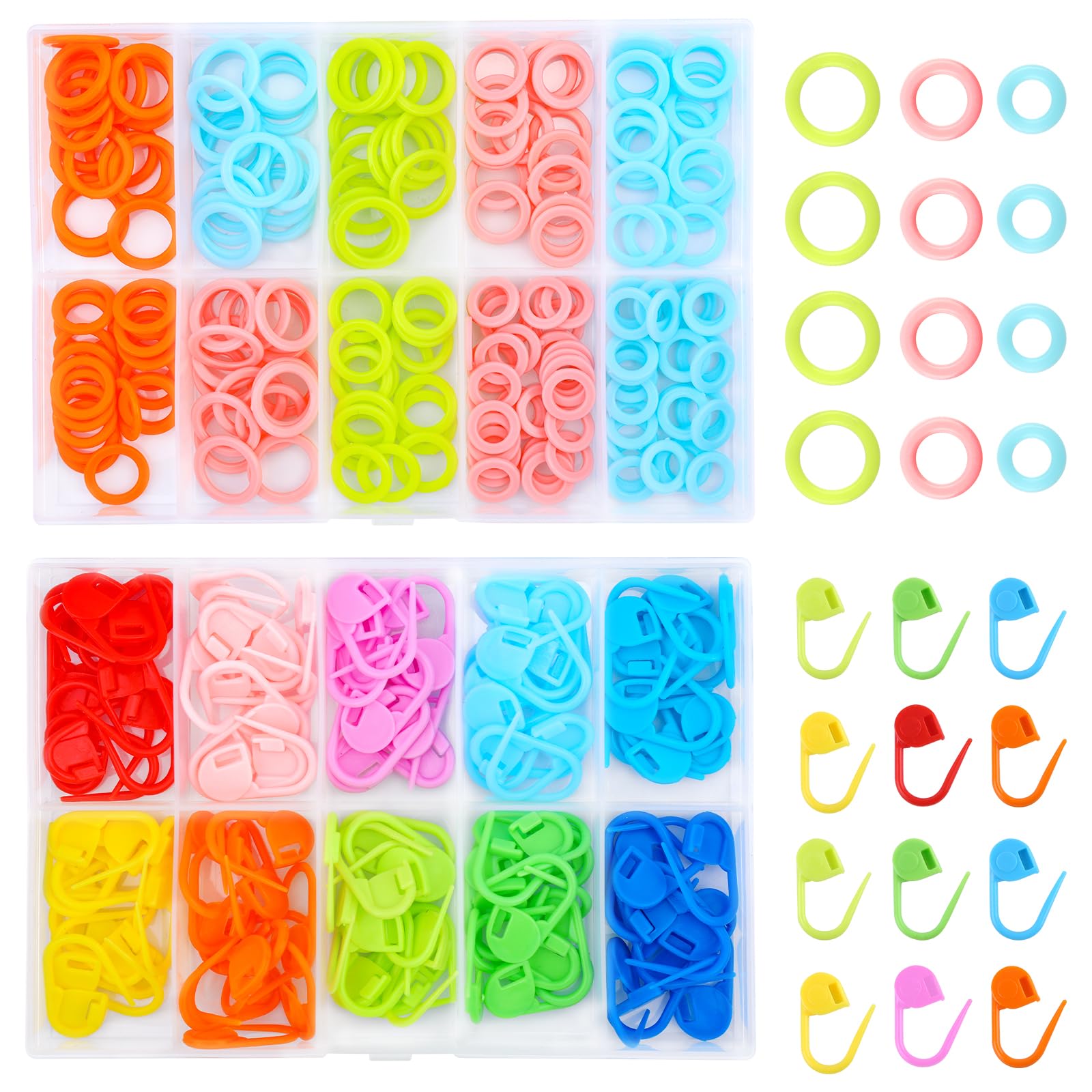 LUNARM 340 Pcs Colorful Knitting Crochet Stitch Markers & Locking Counter Needle Clips with 2 Storage Boxes - Perfect for Handicraft, Weaving, Sewing Projects (DIY, Yarn Crafts, Crochet Accessories)