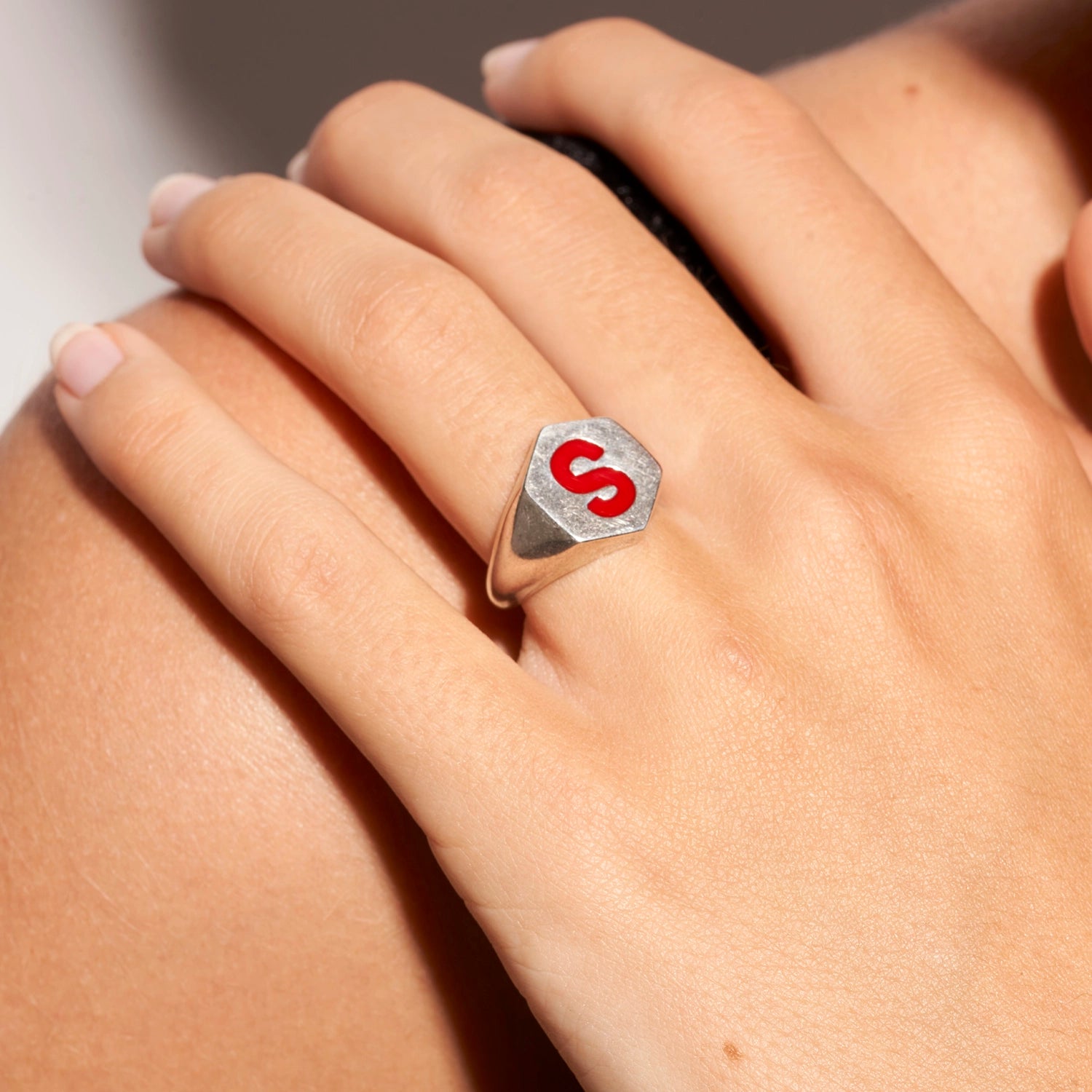Hexagon Red Silver Ring for Women - Elegant Geometric Jewelry Gift for Birthday, Anniversary & Special Occasions