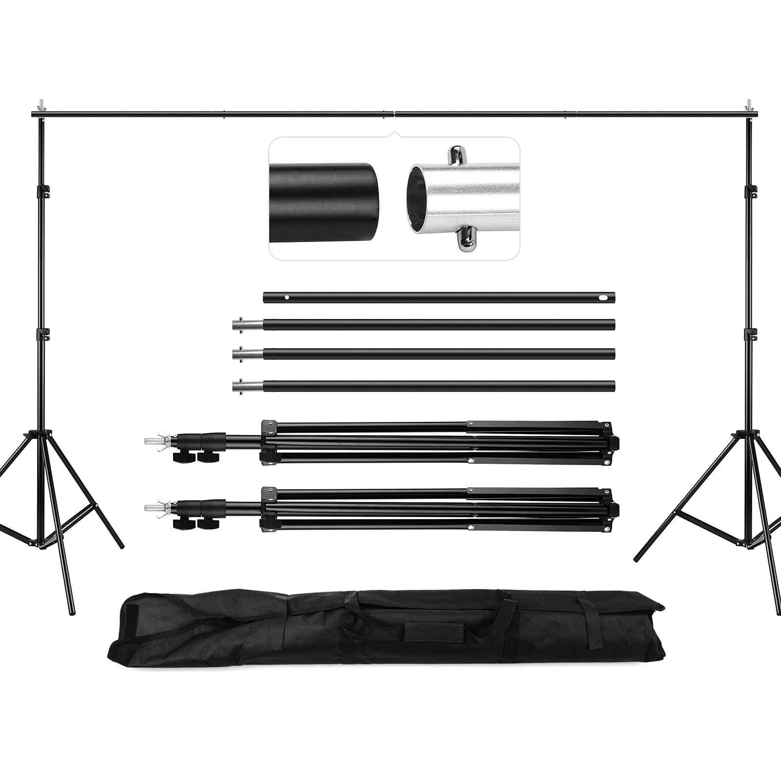 JKXWX 6.6ft×10ft Adjustable Aluminum Alloy Photo Backdrop Stand - Portable Photography Background Support System with Carrying Bag for Studio, Events, YouTube Videos & Home Photography