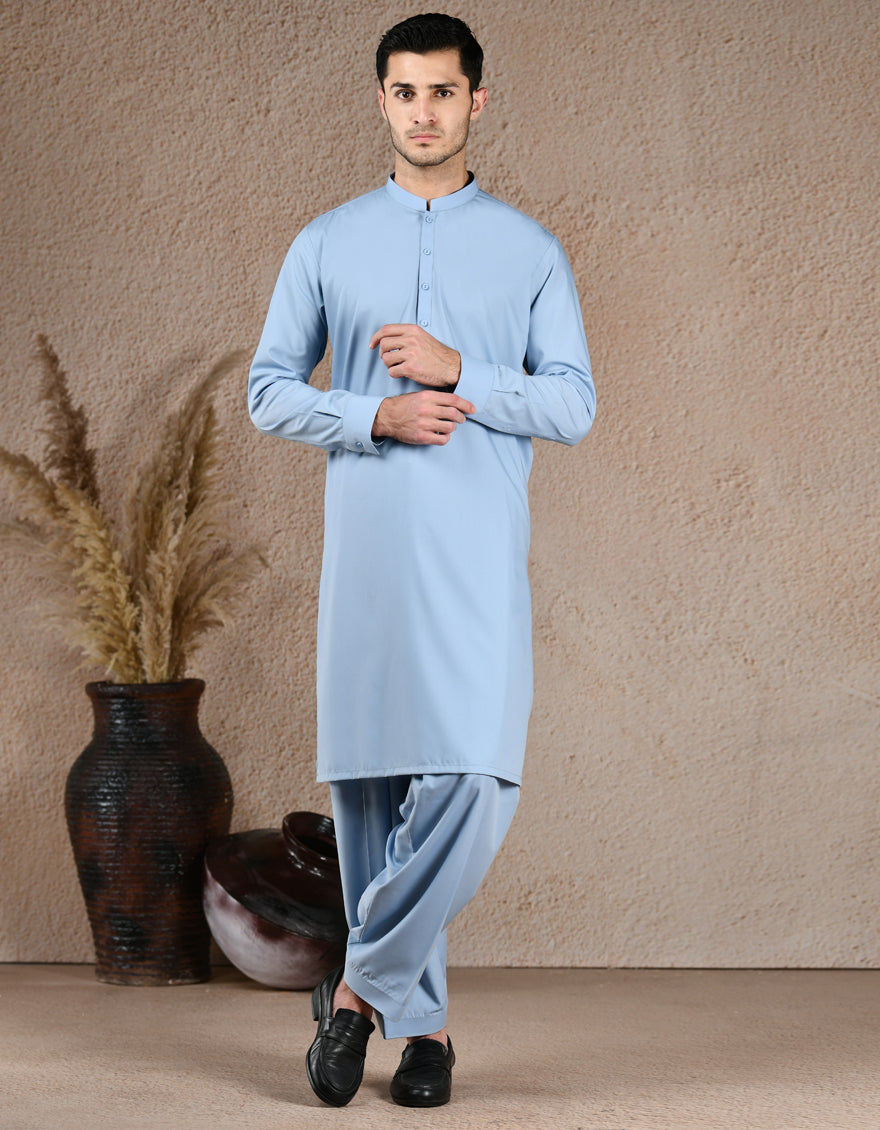 Premium Blended Ice Blue Unstitched Suit by J. Junaid Jamshed - Elegant Formal Wear for Weddings, Parties & Special Occasions