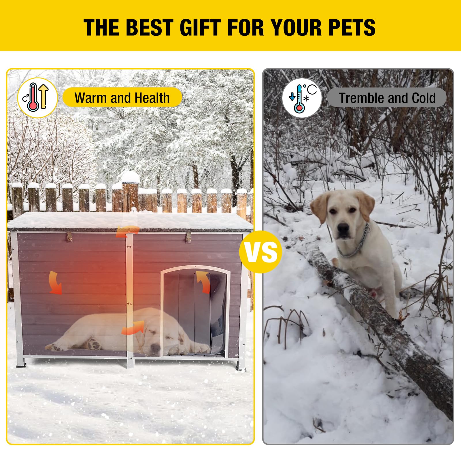Aivituvin Insulated Heated Dog House for Large Dogs - Waterproof Outdoor Dog Kennel with All-Around Iron Frame | Perfect for Backyard, Patio & Winter Use