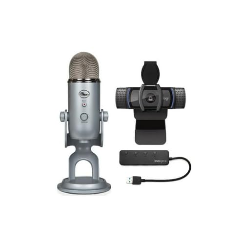 Blue Yeti USB Microphone & Logitech C920S Pro HD Webcam Bundle with Knox Gear Hub - Professional Streaming, Podcasting & Video Conferencing Setup for Content Creators, Gamers & Remote Workers