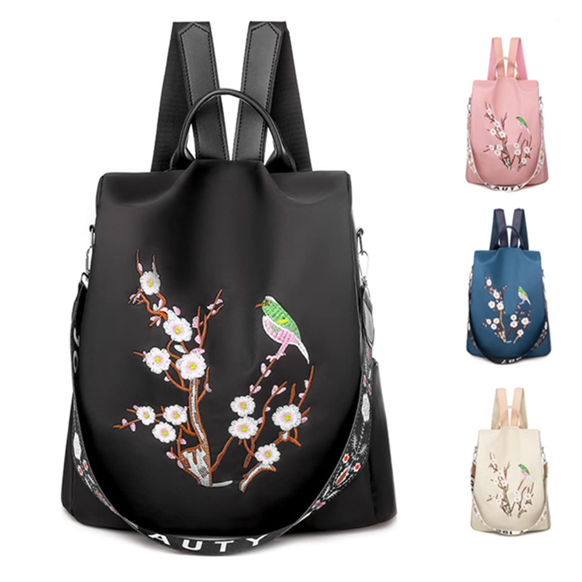 Stylish Anti-Theft Women's Backpack with Glitter Embroidery - Secure College School Bag for Travel & Daily Use (Black)