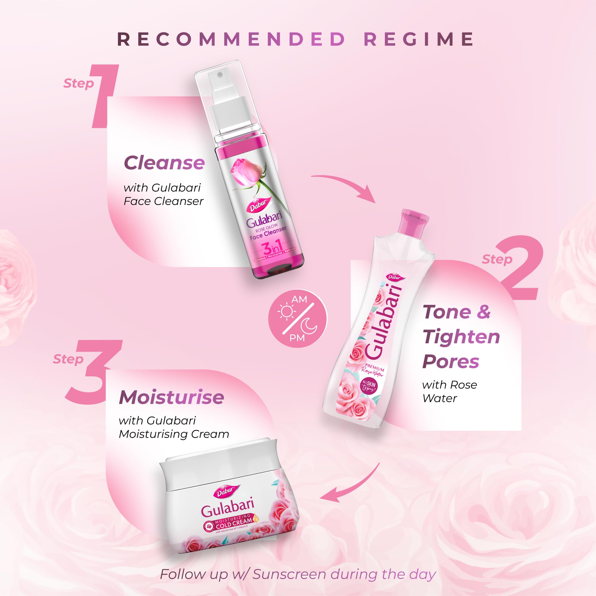 Dabur Gulabari Premium Rose Water - 400ml (Pack of 3) | Paraben-Free | Skin Cleansing, Hydration & Moisturizer | pH Balancing Facial Toner | For All Skin Types | Daily Skincare Routine & Makeup Setting Spray