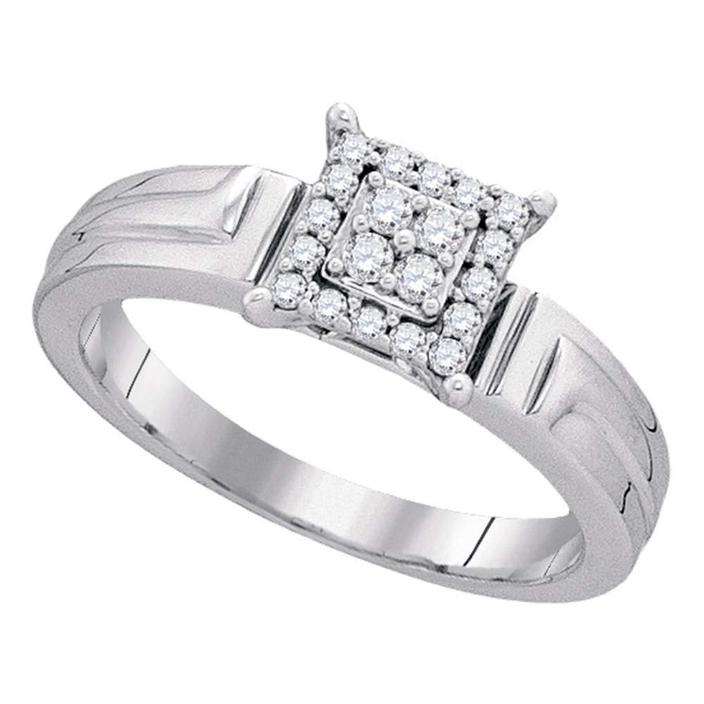 10K White Gold Women's Round Diamond Square Cluster Ring - 1/5 CTTW - Elegant Jewelry for Engagement, Anniversary & Special Occasions