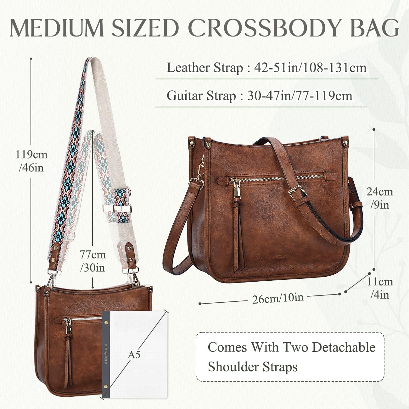VASCHY Vegan Leather Crossbody Bag for Women - Stylish Hobo Shoulder Purse with Adjustable Guitar Strap | Perfect for Work, Travel & Everyday Use