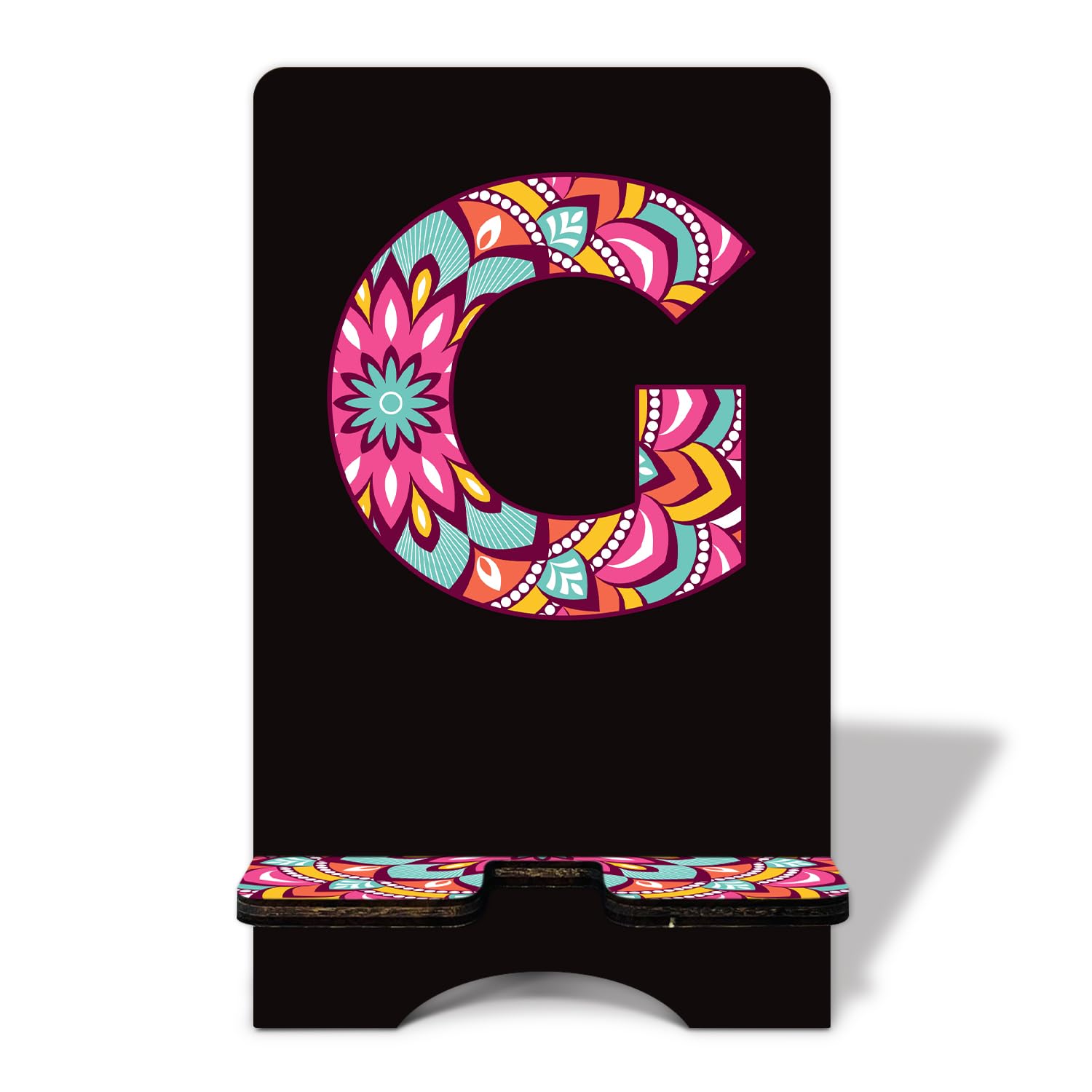 Personalized Initial Wooden Cell Phone Stand - Custom Engraved Desk & Office Phone Holder with Charging Hole, Universal Smartphone & Tablet Stand for iPhone, Samsung, iPad - Perfect for Work, Study & Video Calls