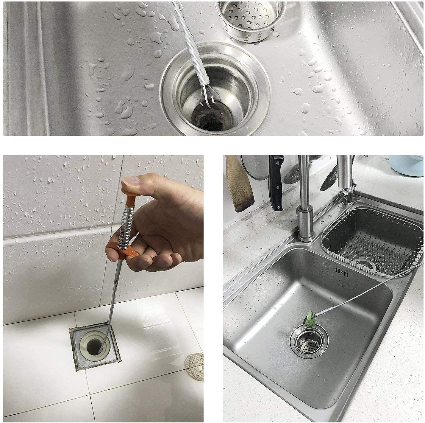 Ronest Stainless Steel Hair Catcher Drain Cleaner - Flexible Wire Spring Sink Cleaning Stick for Bathroom & Kitchen Clog Removal | Perfect for Showers, Sinks, and Tub Drains
