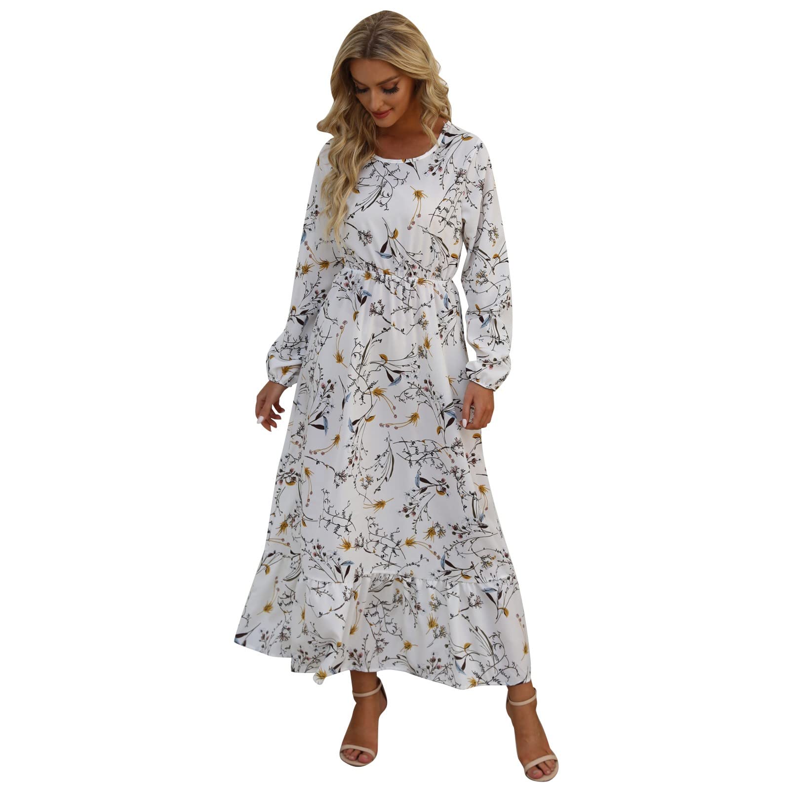 Women's Summer Floral Print Long Sleeve Casual Dress - Elegant Juniors & Petite Sizes for Outdoor Parties, Beach Vacations & Daily Wear