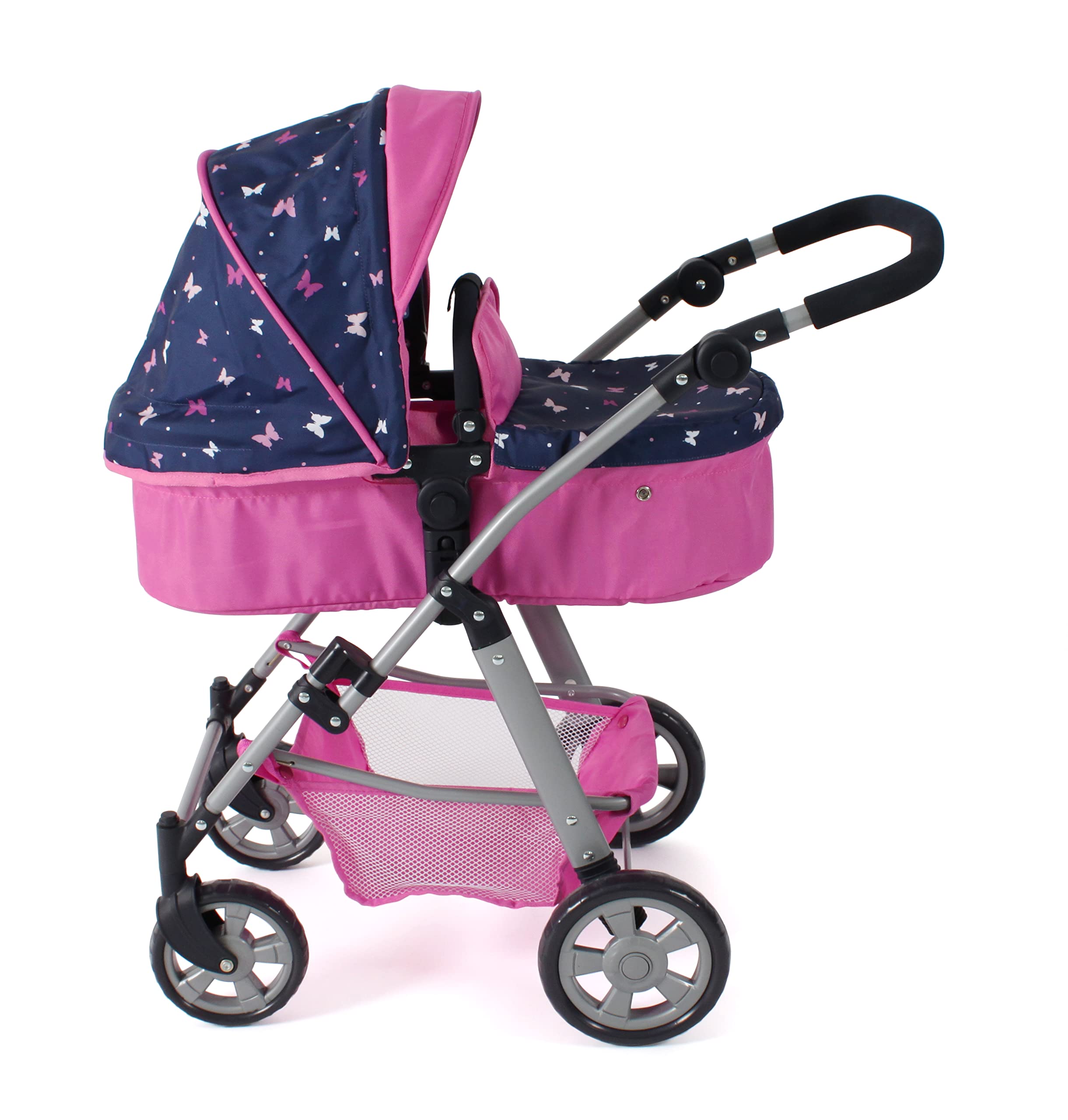 Bayer Chic 2000 - 2-in-1 Convertible Doll Stroller & Bathtub for Kids Ages 3-8, Baby Doll Carrier for Dolls Up to 50cm, Butterfly & Sea Pink Design - Perfect for Pretend Play, Role-Playing, and Outdoor Walks with Favorite Dolls
