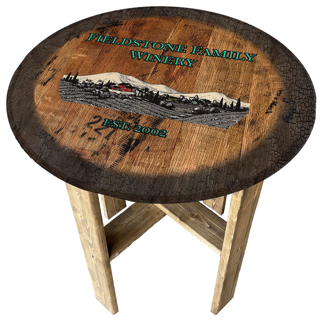 Rustic Round Whiskey Barrel End Table - Italian Countryside Winery Style Farmhouse Coffee Table - Perfect for Living Room, Man Cave, or Wine Cellar Decor