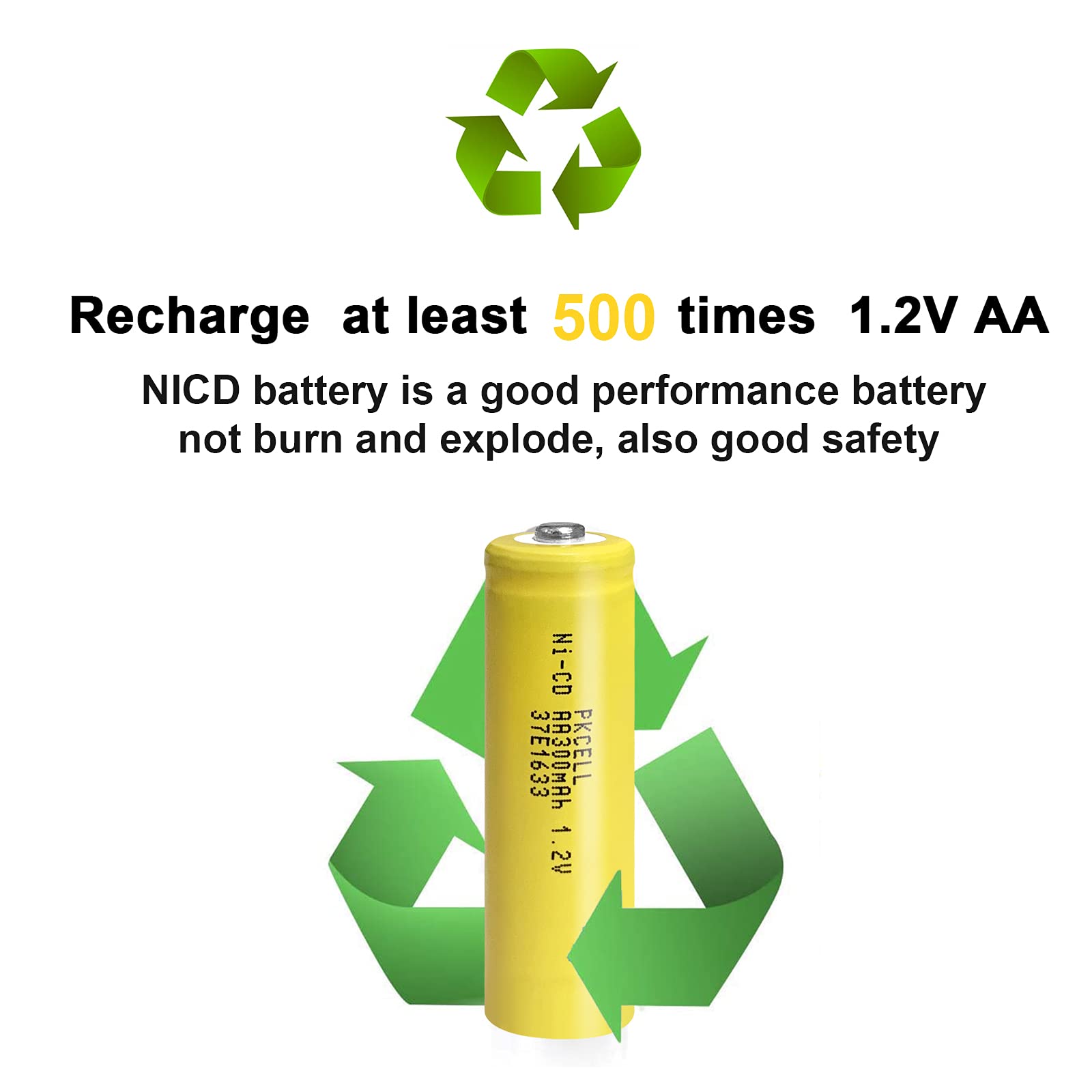 PKCELL Rechargeable AA Batteries 10-Pack - 1.2V 300mWh NiCD Double A Batteries for Toys, Cameras, Flashlights, Remote Controls & More - Long-Lasting Power for Home & Office Use
