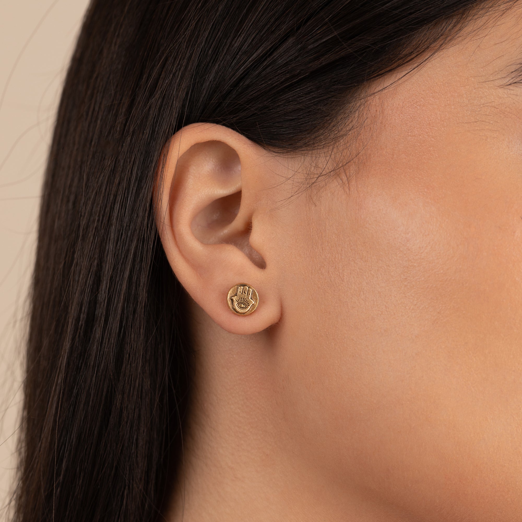 Hamsa Circle Stud Earrings for Women - 925 Sterling Silver Protection Symbol Jewelry - Perfect for Everyday Wear, Gift Giving & Spiritual Occasions