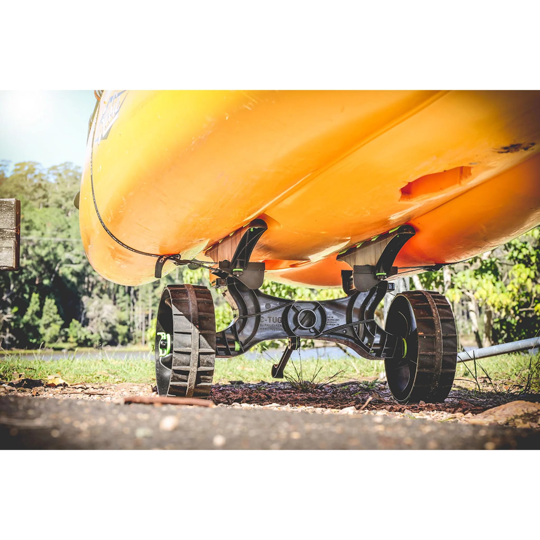 RAILBLAZA C-Tug R Heavy Duty Kayak Cart - Puncture-Free Wheels, Adjustable Hull Rails, 220lb Capacity - Perfect for Kayak Fishing, Beach Launching & Outdoor Water Sports