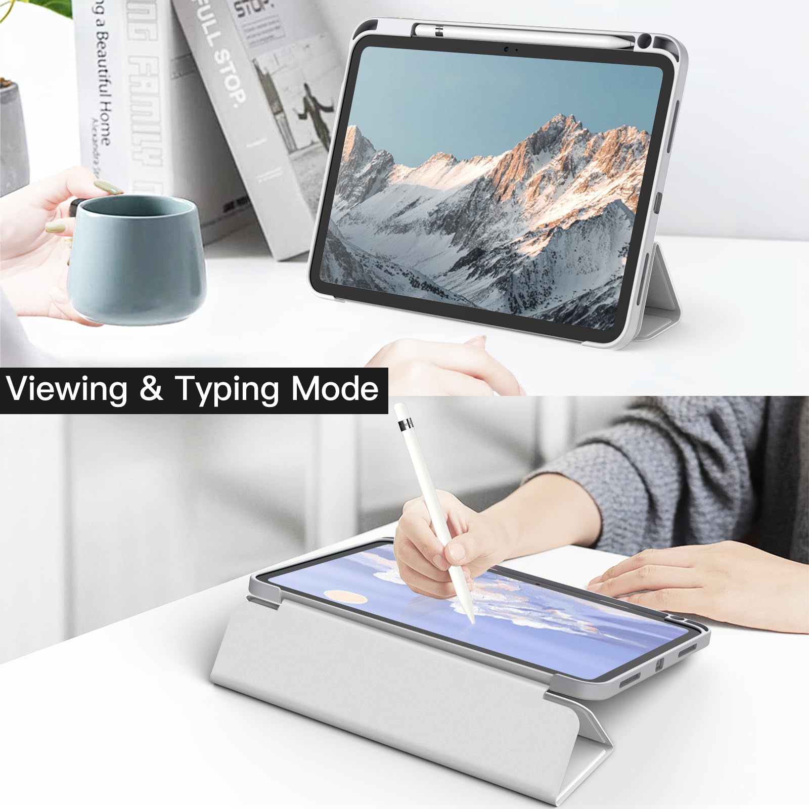 JETech Clear Shockproof iPad Case for 11th/10th Gen iPad (2025/2022 Model A16) - Slim Transparent Stand Cover with Pencil Holder & Auto Wake/Sleep (Silver) - Perfect for Work, School & Travel Protection