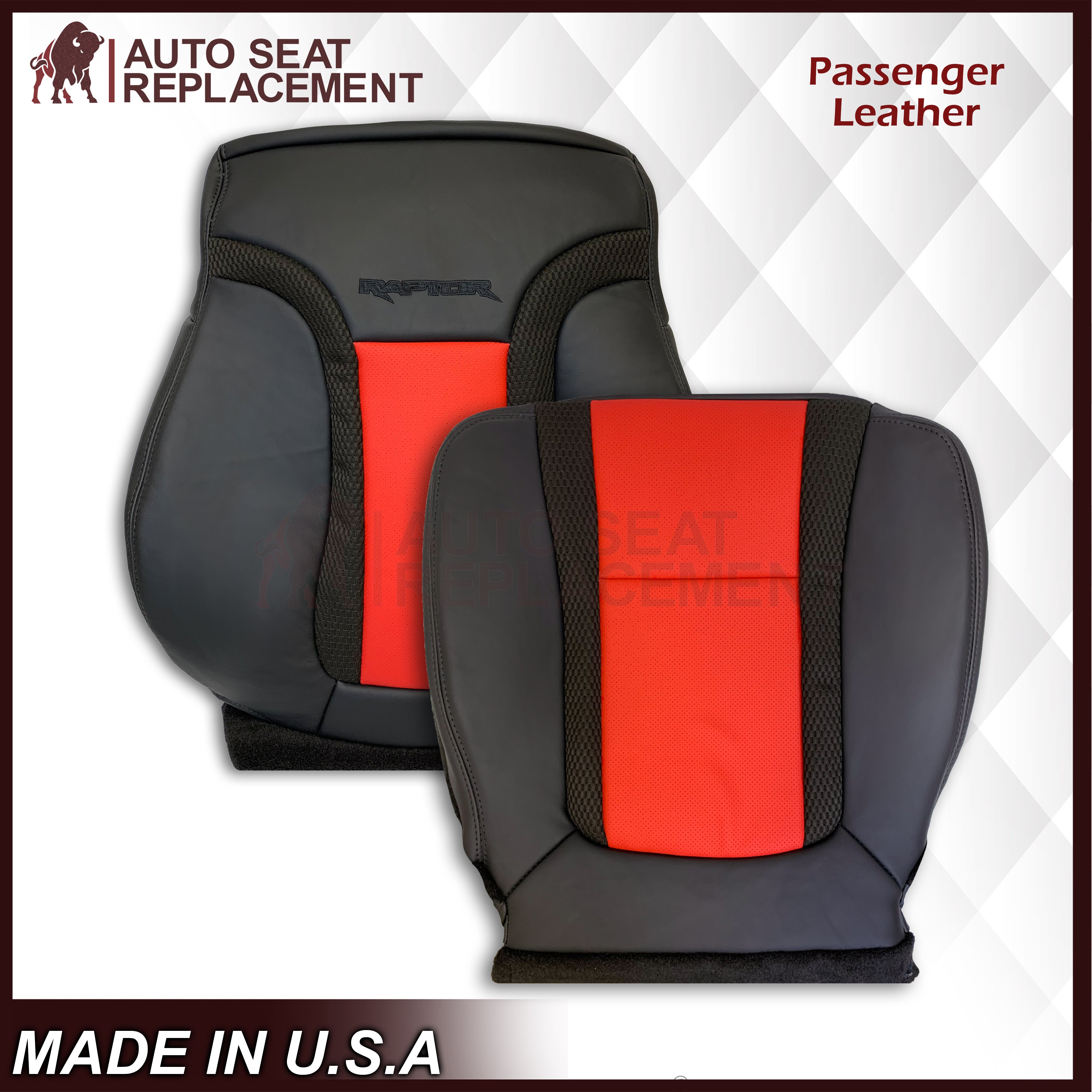 2010-2014 Ford F-150 Raptor Perforated Seat Covers - Top/Bottom, 2-Tone Red & Black (Leather/Vinyl) | Premium Car Interior Upgrade for Off-Road & Daily Driving