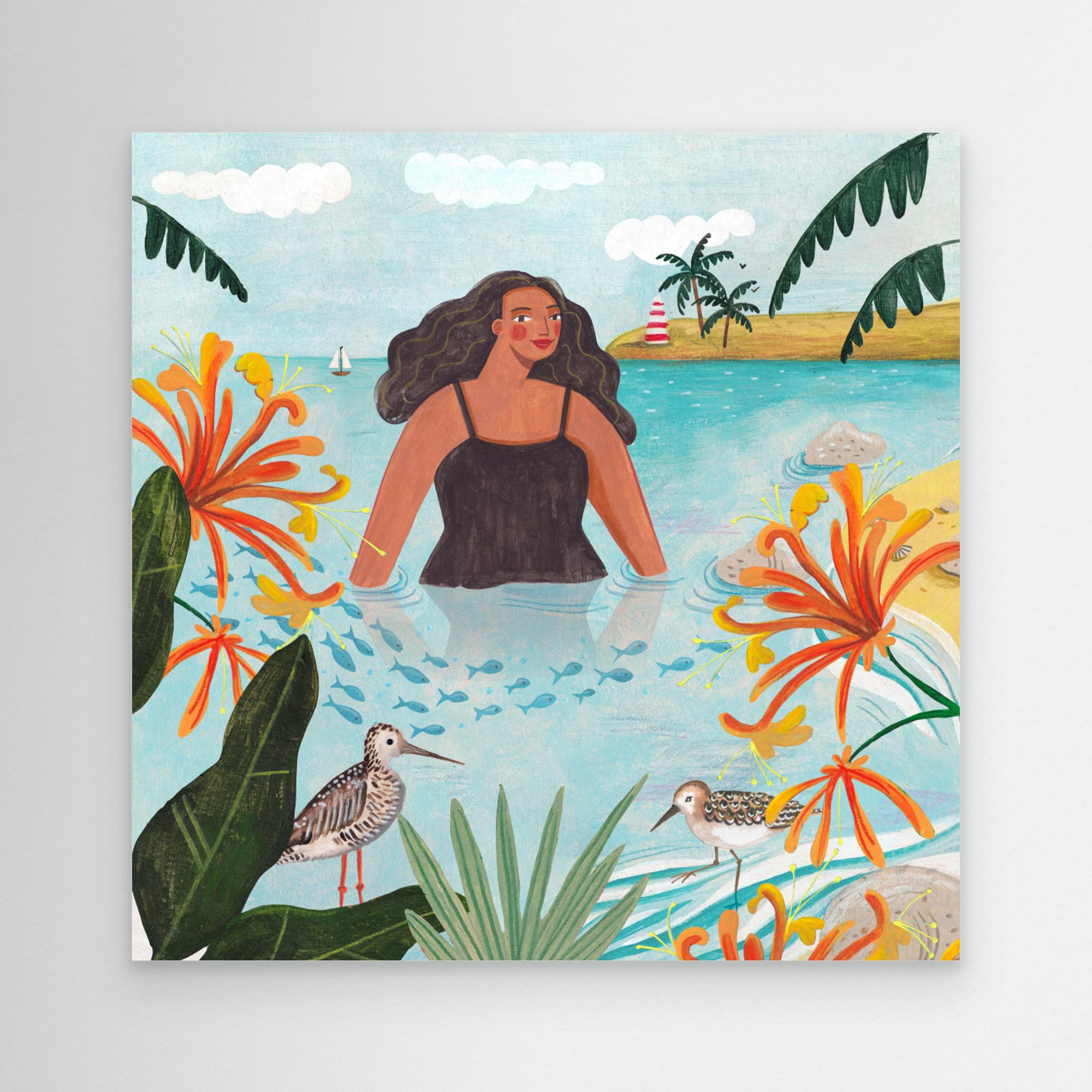 Caroline Bonne Müller 'Walking in the Sea' Canvas Art Print - Coastal Wall Decor for Beach House, Living Room & Bedroom