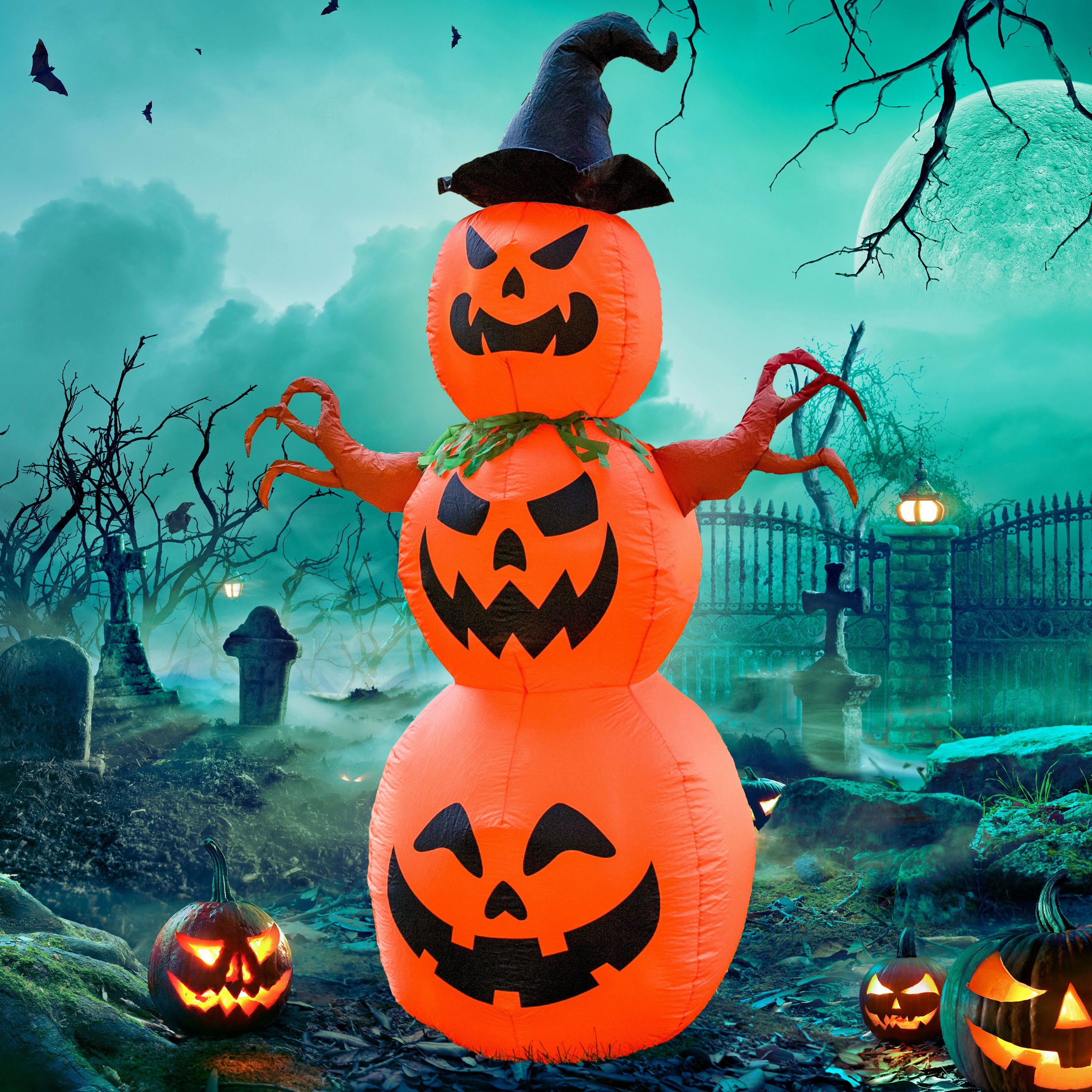 7ft Jack O' Lantern Scarecrow Pumpkin Inflatable Halloween Yard Decoration - Outdoor Party Decor for Halloween, Fall Harvest & Spooky Festivals
