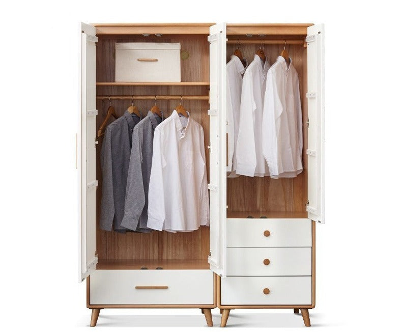 Solid Beech Wood Wardrobe Set - Modern Closet Organizer for Bedroom, Living Room & Office Storage