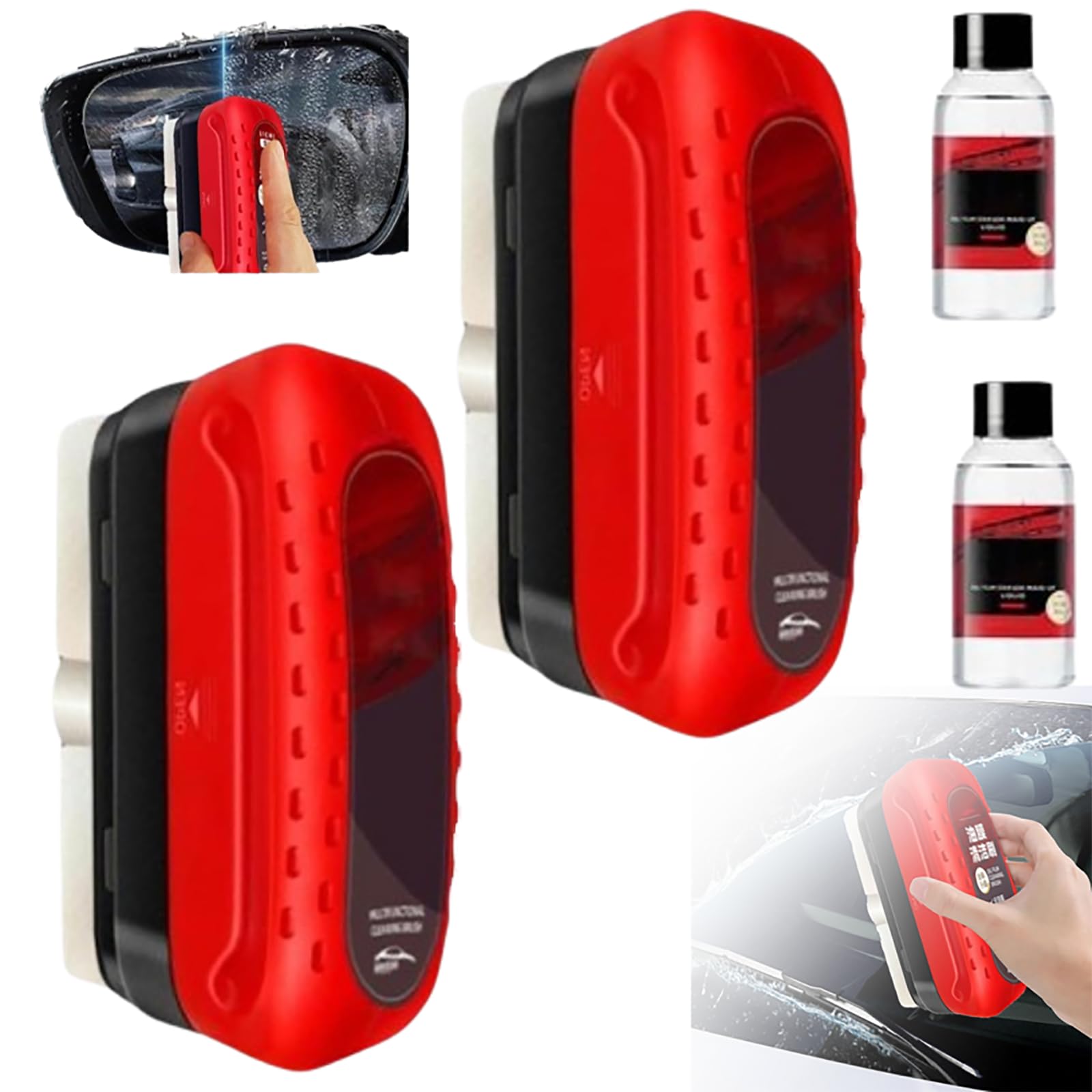 2024 New Car Glass Oil Film Cleaner - Efficient Automotive Windshield Oil Film Remover Brush, Prevents Rain & Fog, 2 Pack (Red) - Perfect for Car Detailing, Windshield Maintenance & Safe Driving in All Weather