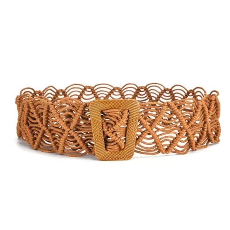 GIMIRO Women's Bohemian Woven Waist Belt - 5 x 100 cm Wax Cord Hollow Design with Ladder Buckle - Ethnic Style Fashion Accessory for Dresses, Skirts & Outfits | Perfect for Festivals, Beach & Boho Chic Looks