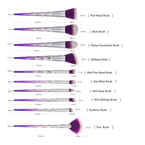 10-Piece Powder & Diamond Makeup Brush Set with Horn Handle - Perfect for Blending, Contouring & Stippling - Professional Cosmetic Brushes for Flawless Makeup Application