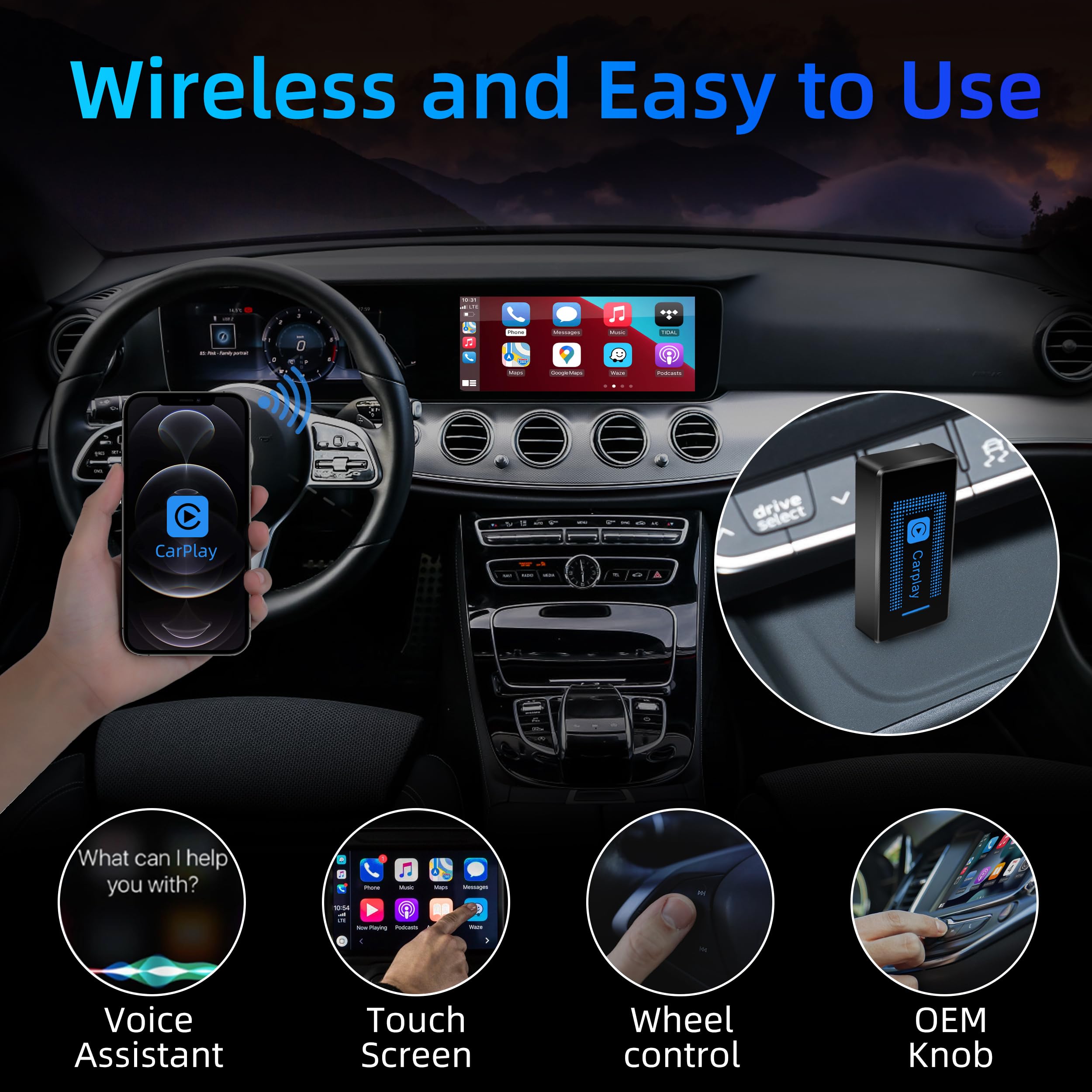 2024 Upgraded Wireless CarPlay Adapter for iPhone - Plug & Play USB CarPlay Dongle - Compatible with 2016+ Cars & iOS 10+ iPhones (CLZ121-1) - Perfect for Hands-Free Driving, Music Streaming & GPS Navigation
